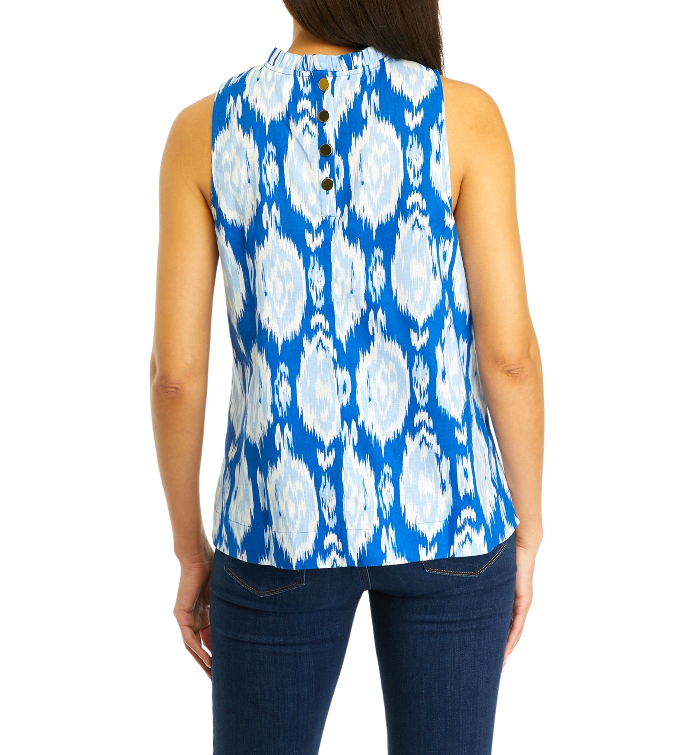 Womens Printed Sleeveless Ruffle Neck  Blouse