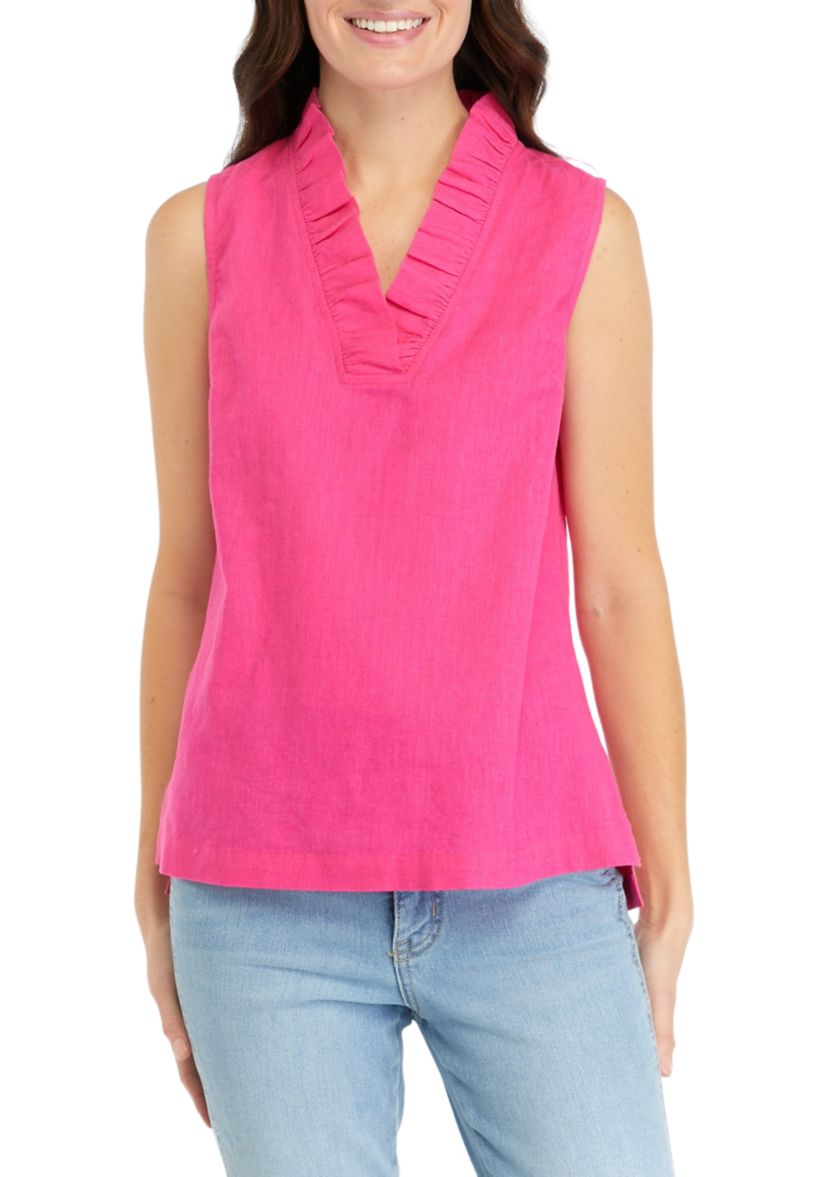 Womens Sleeveless Ruffle Neck Top