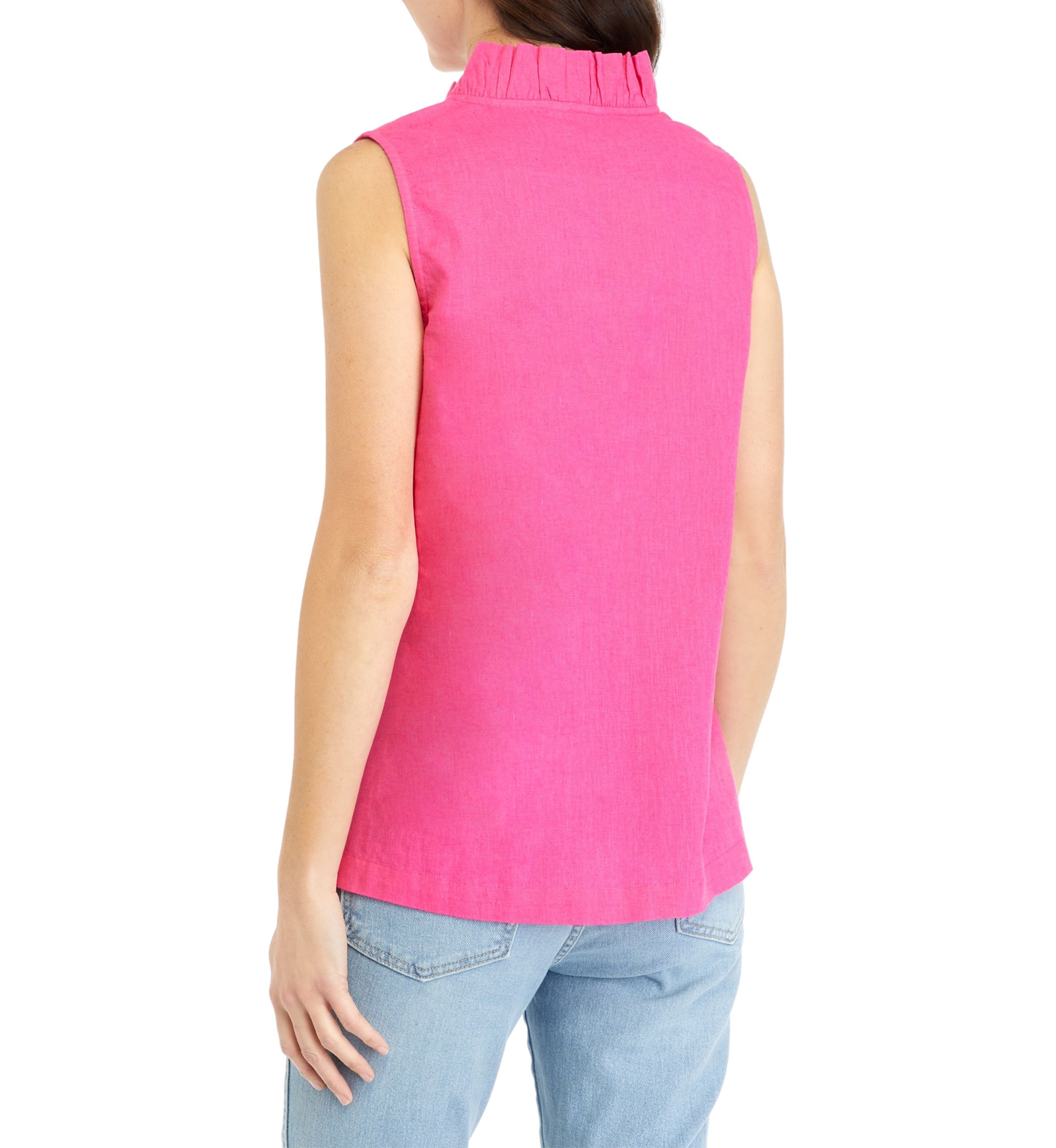 Womens Sleeveless Ruffle Neck Top