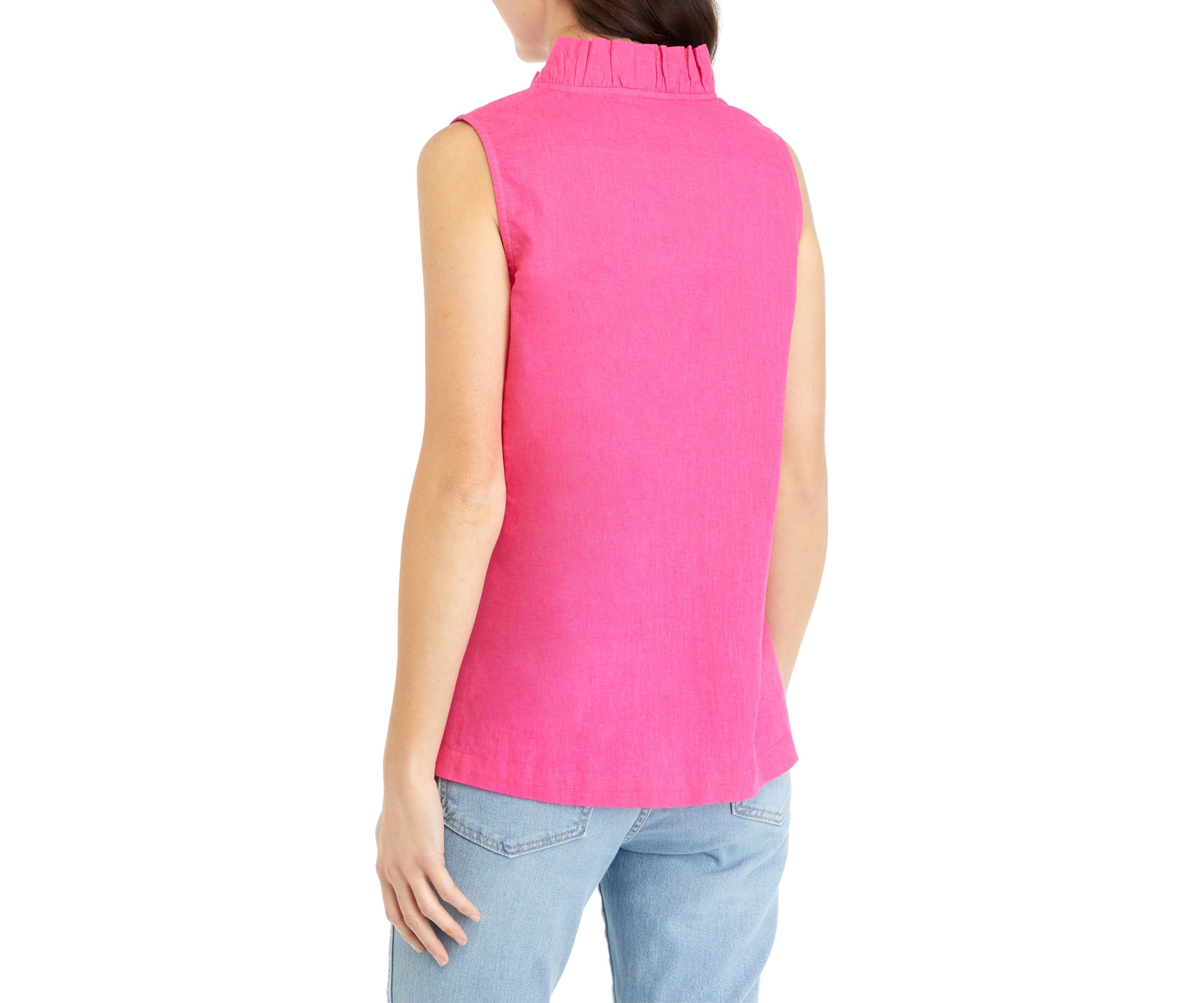 Womens Sleeveless Ruffle Neck Top