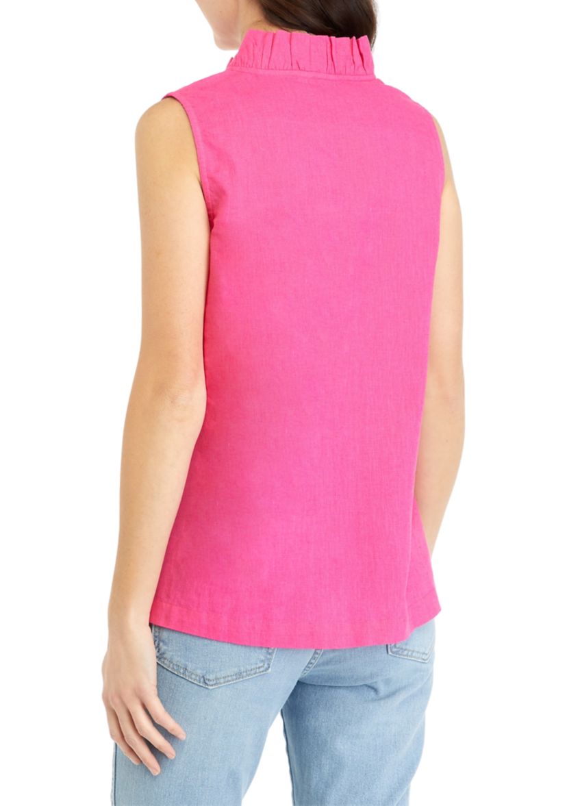 Womens Sleeveless Ruffle Neck Top