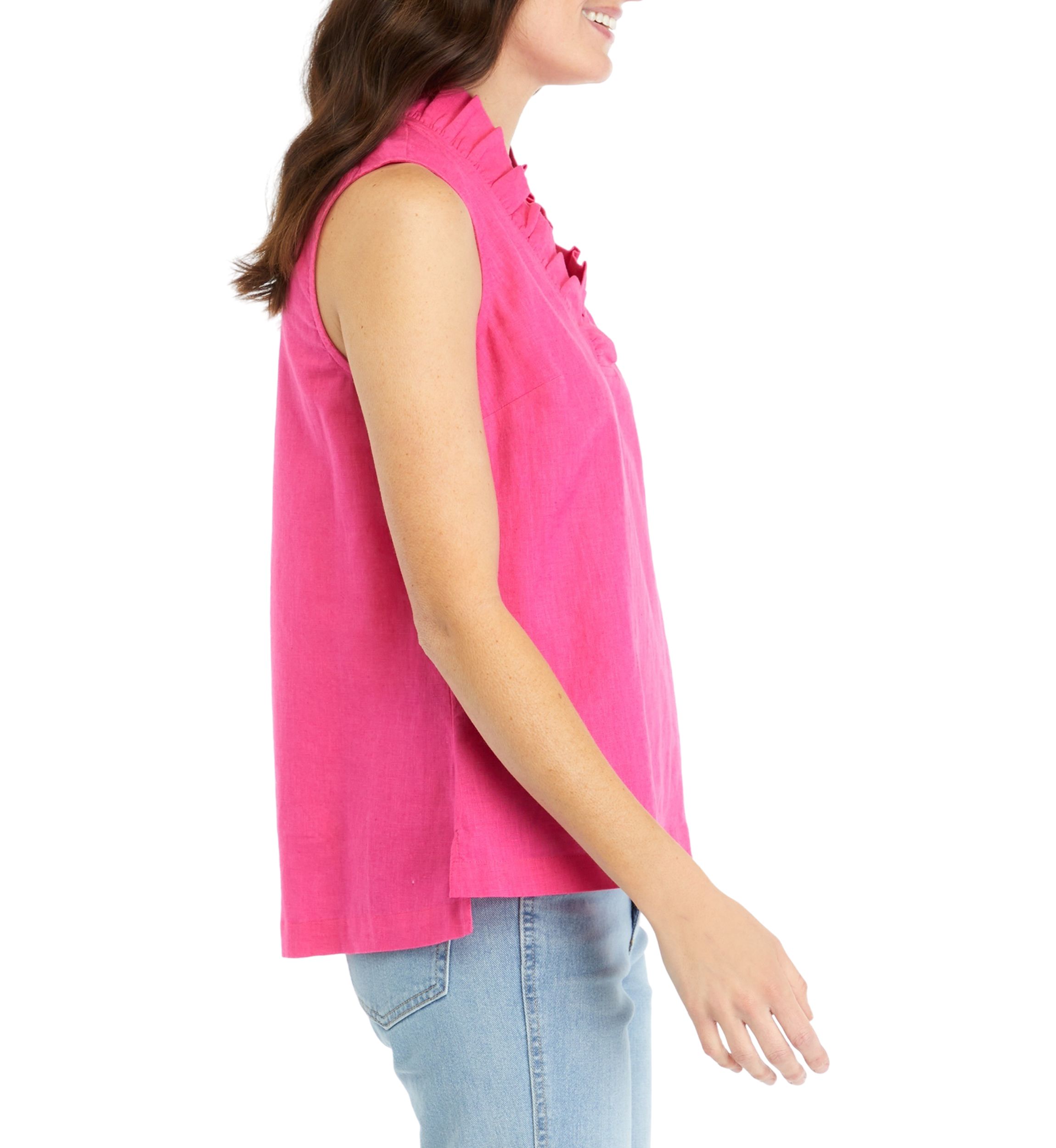 Womens Sleeveless Ruffle Neck Top