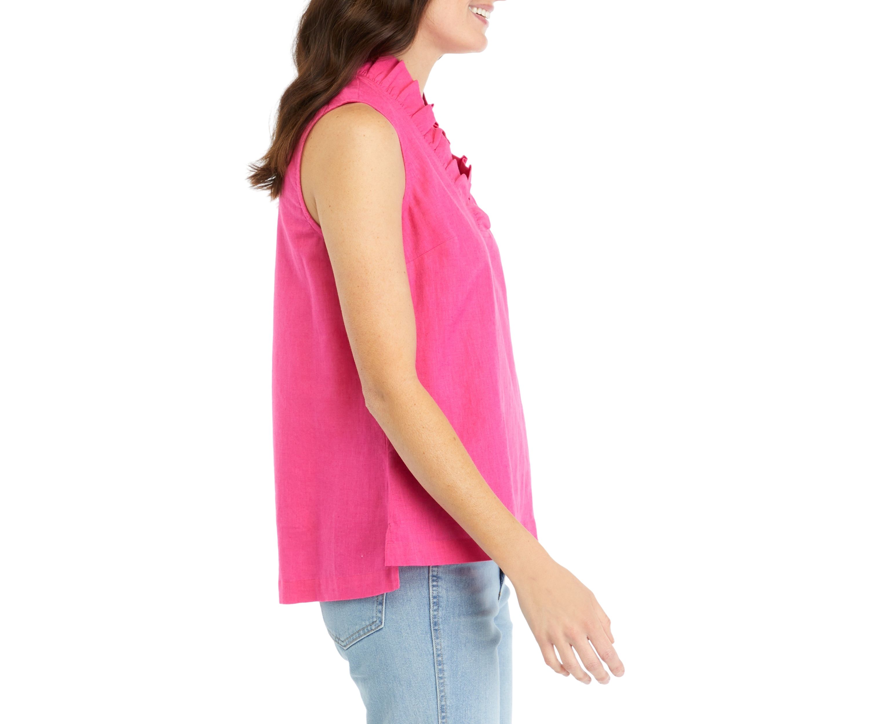 Womens Sleeveless Ruffle Neck Top
