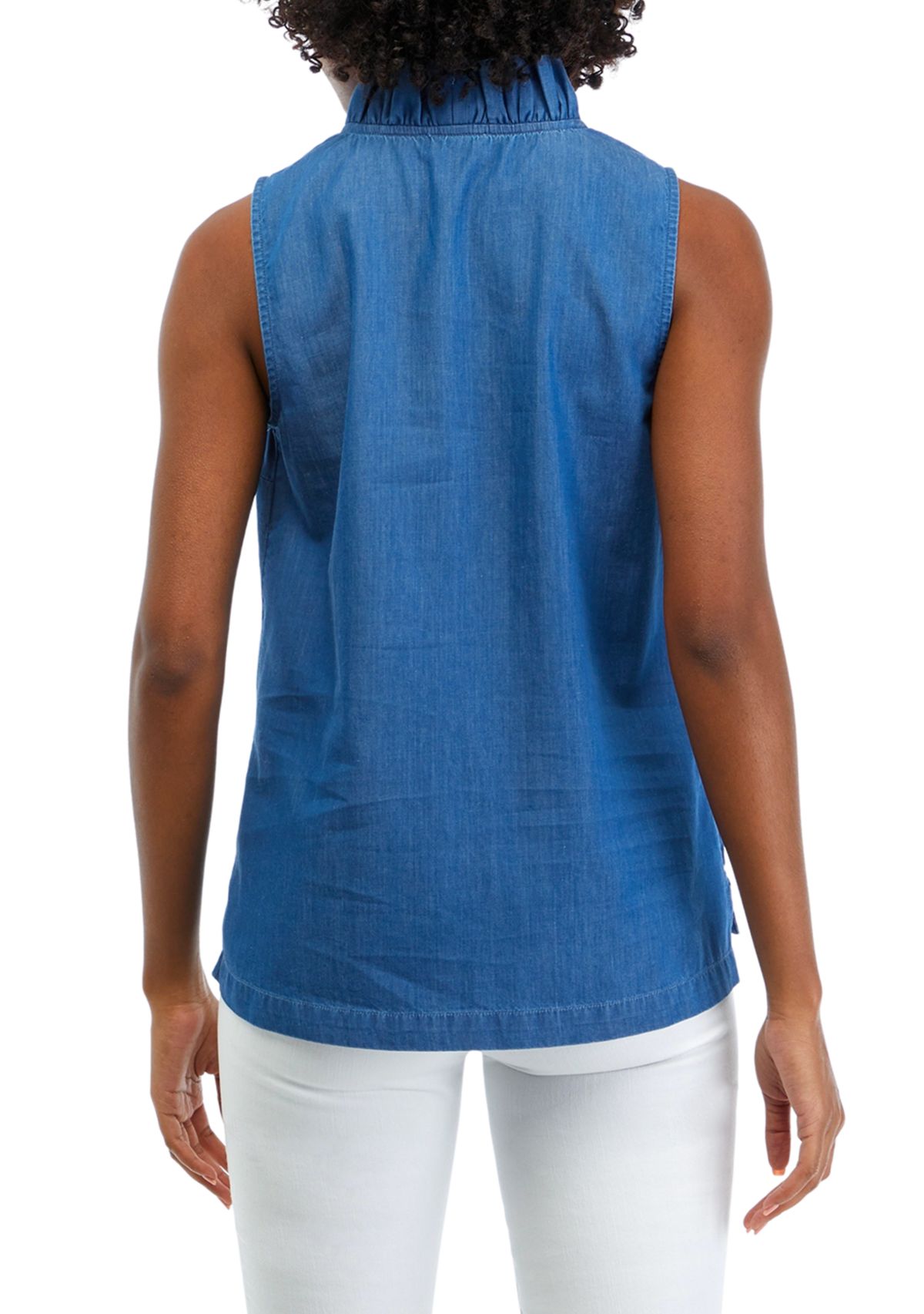 Womens Ruffle Neck Tencel Top