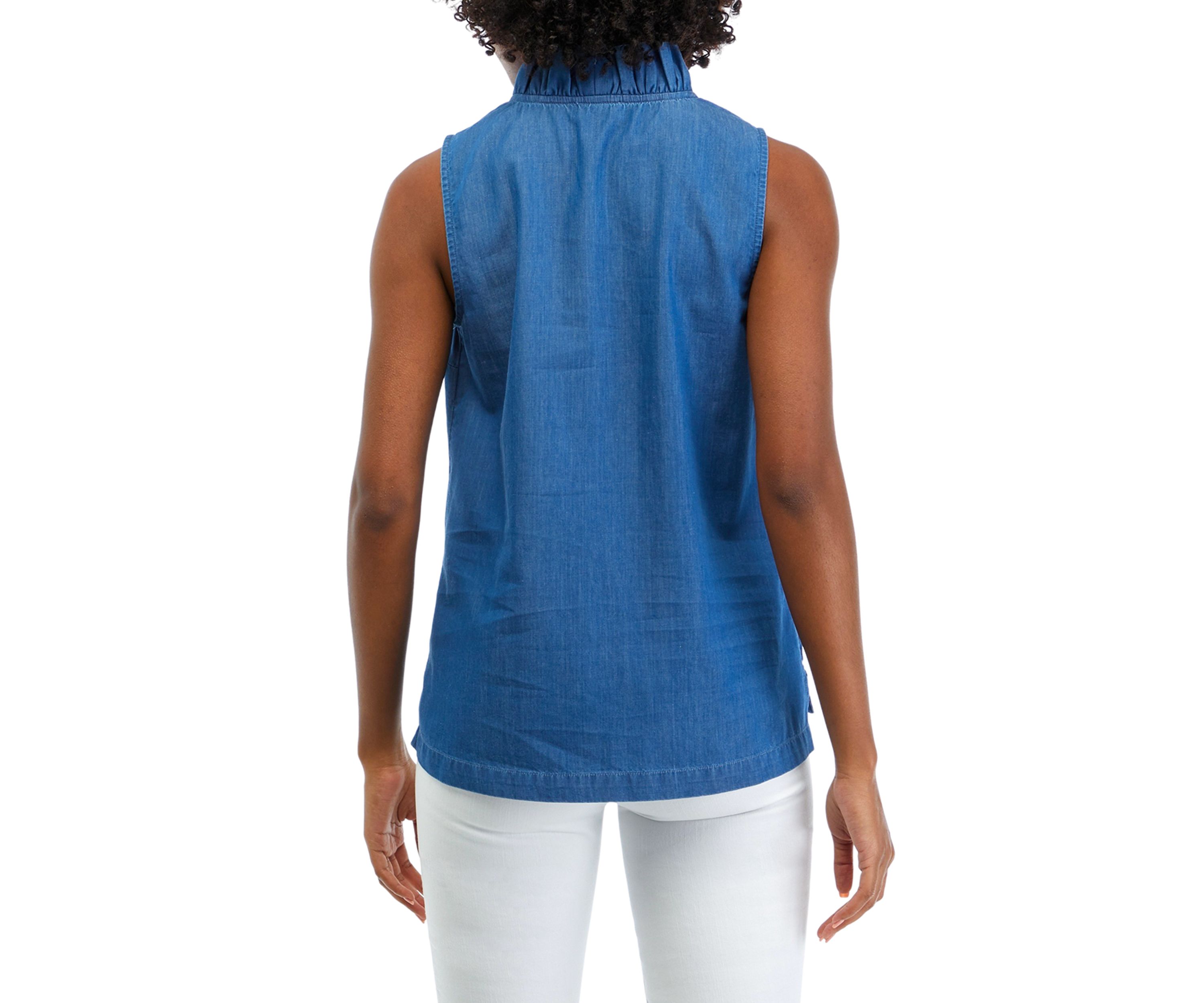Womens Ruffle Neck Tencel Top