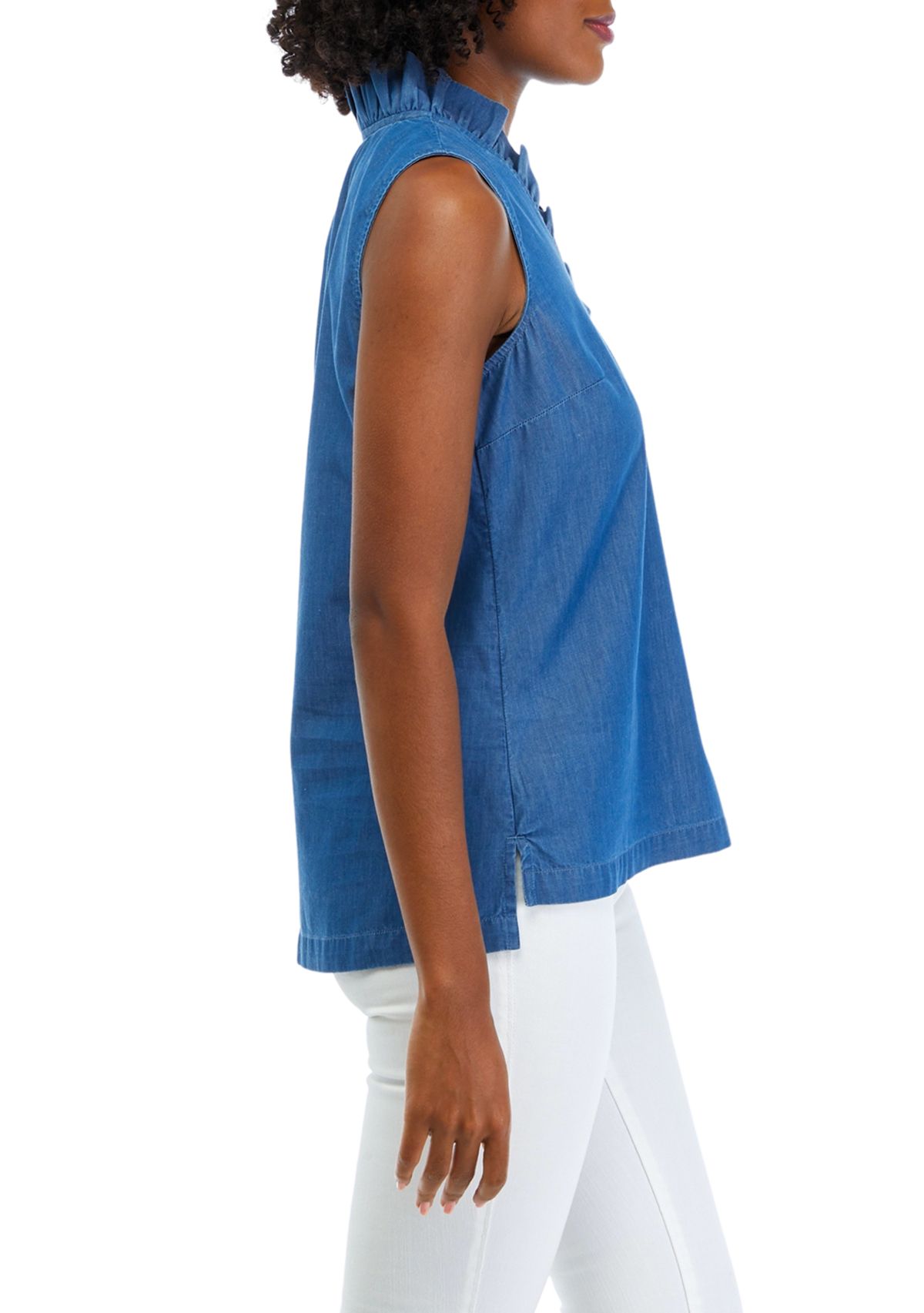 Womens Ruffle Neck Tencel Top