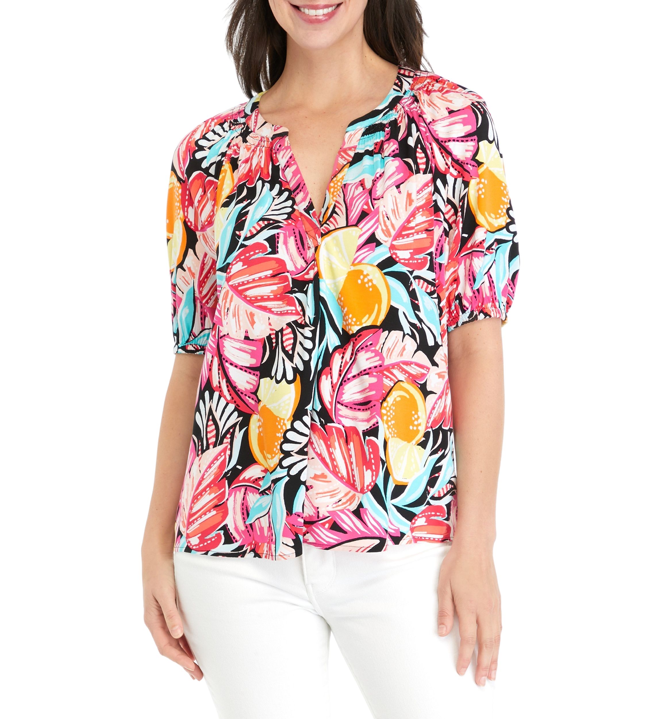 Womens Printed Peasant Top