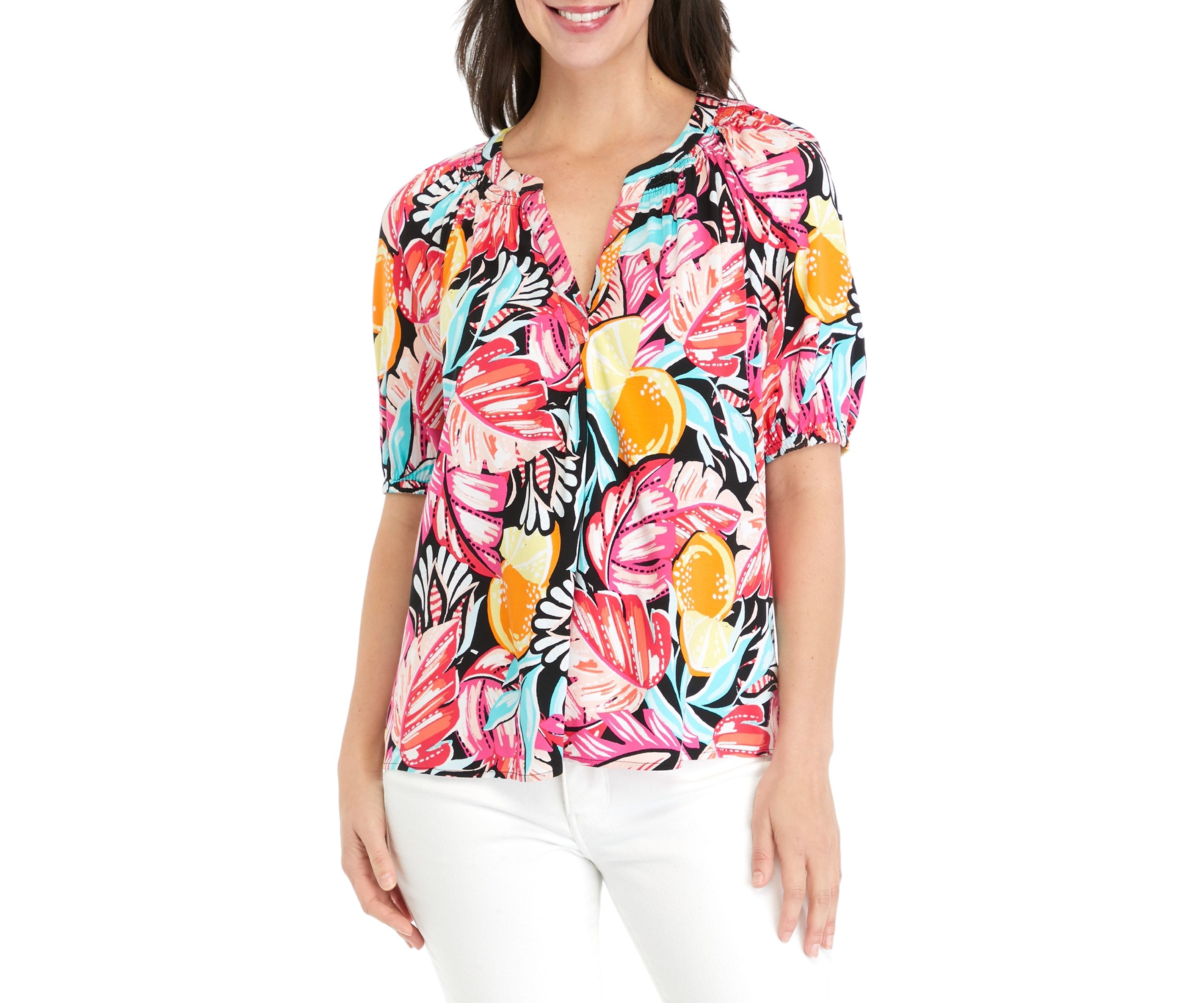 Womens Printed Peasant Top