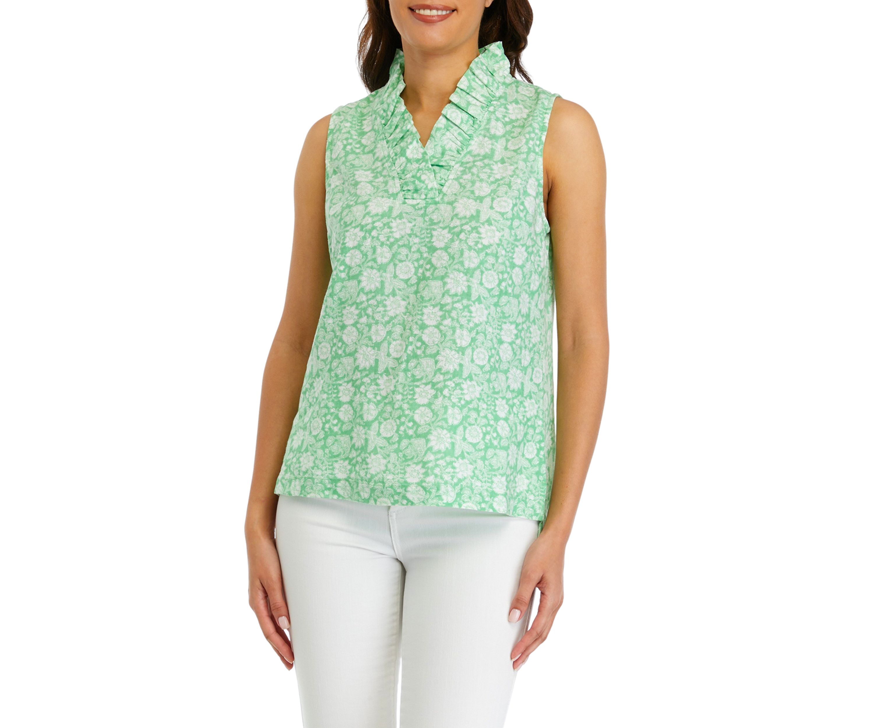 Womens Printed Linen Top