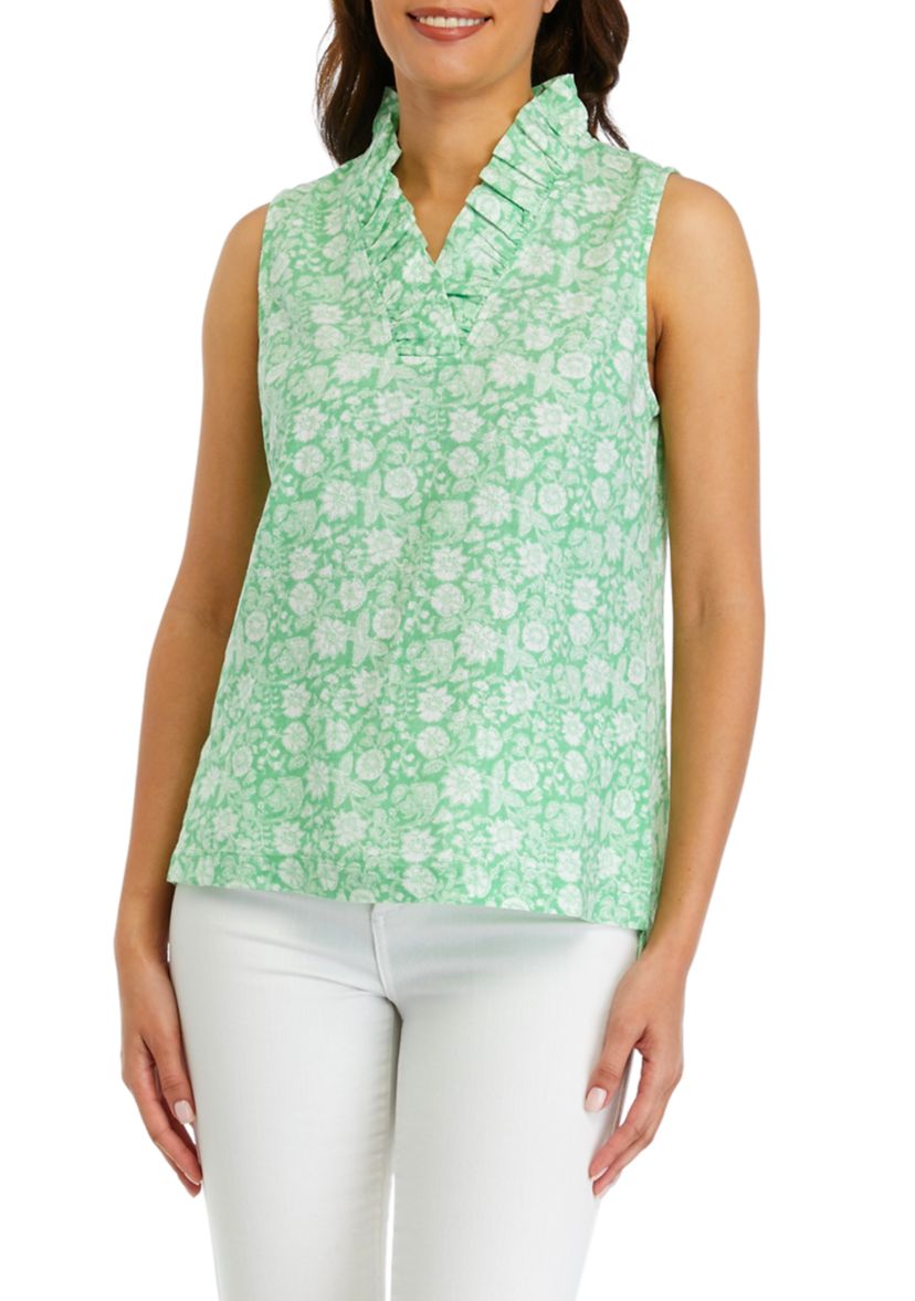 Womens Printed Linen Top