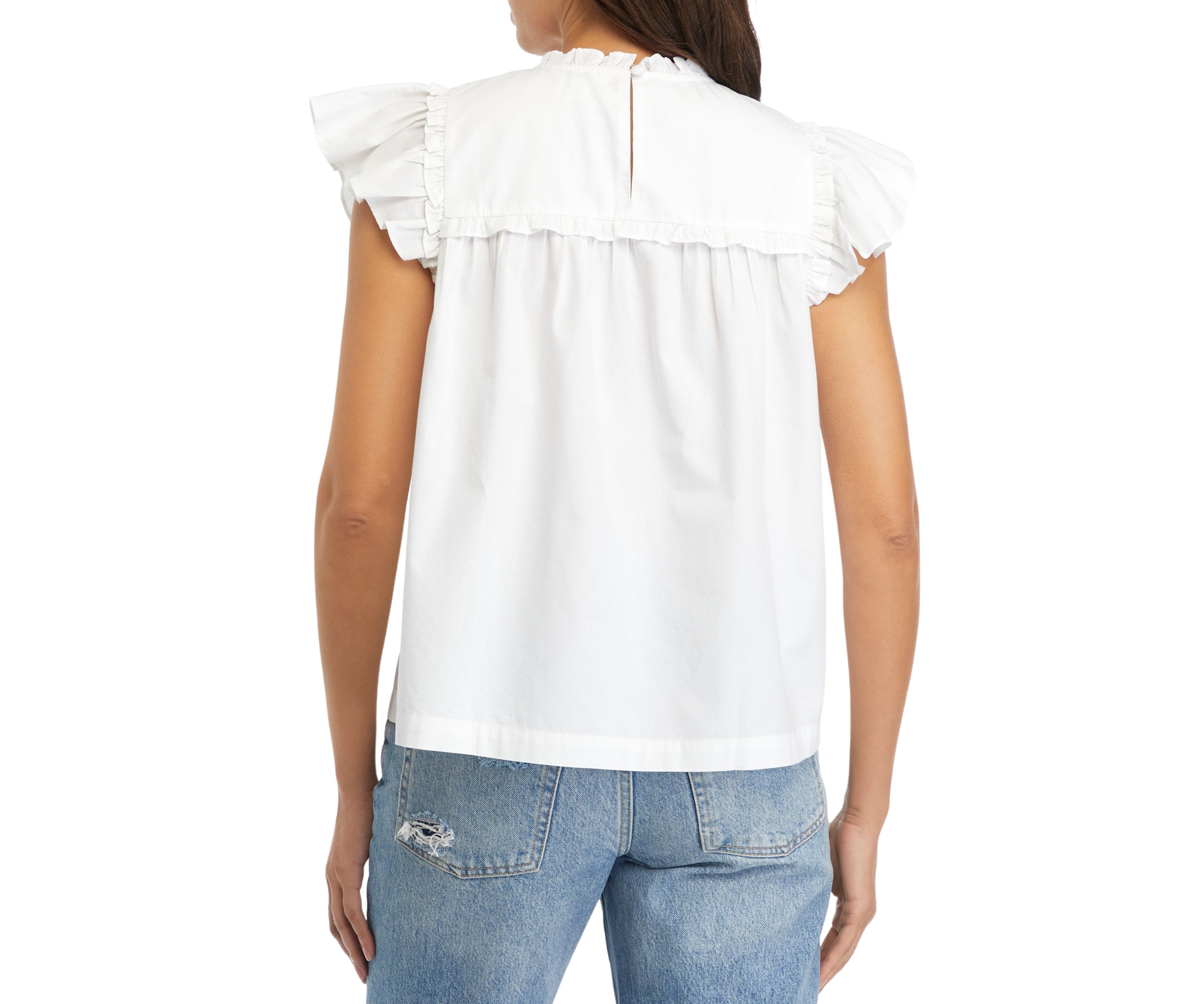 Womens Flutter Sleeve Ruffle Yoke Top