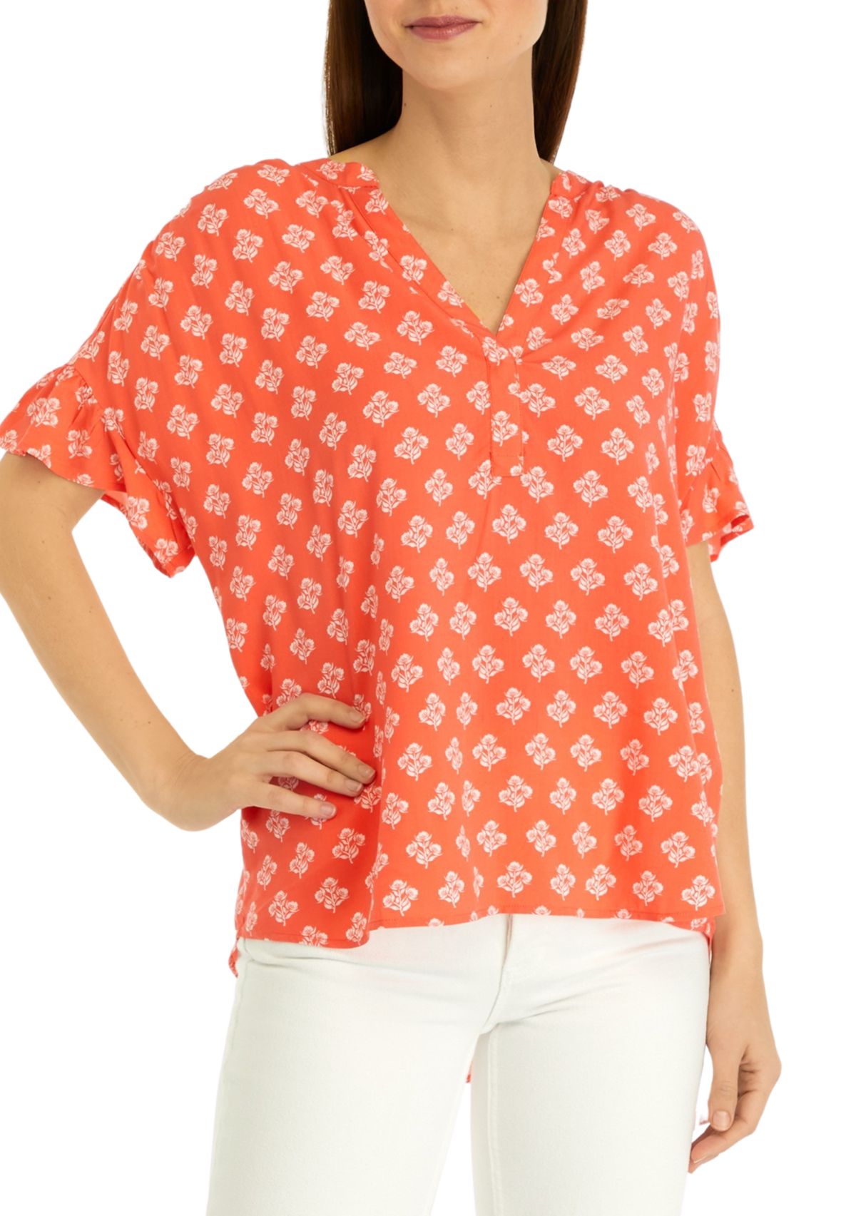 Womens Printed V-Neck Top