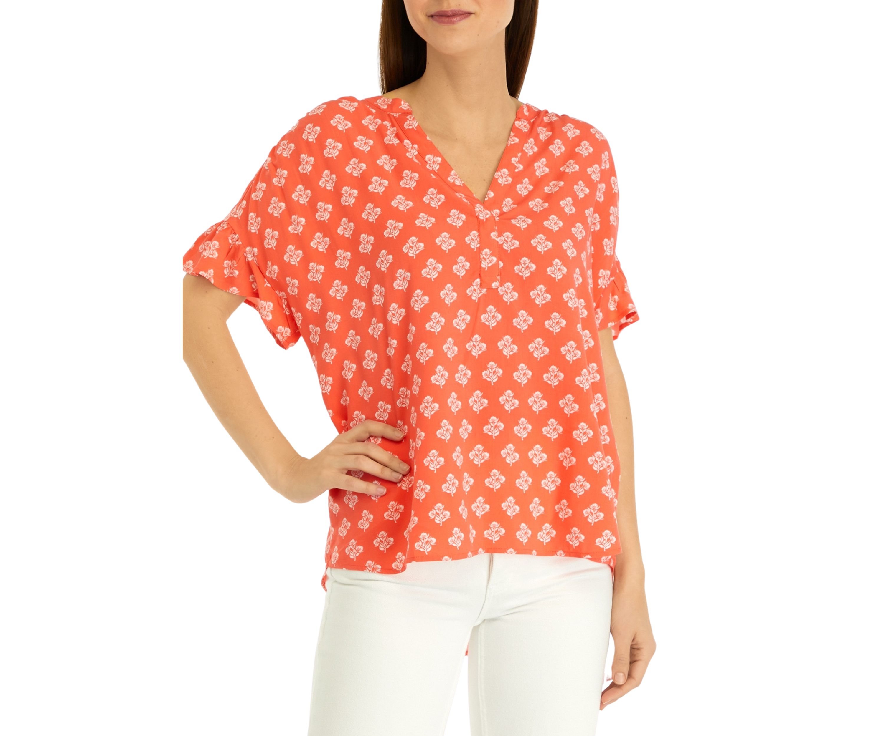 Womens Printed V-Neck Top