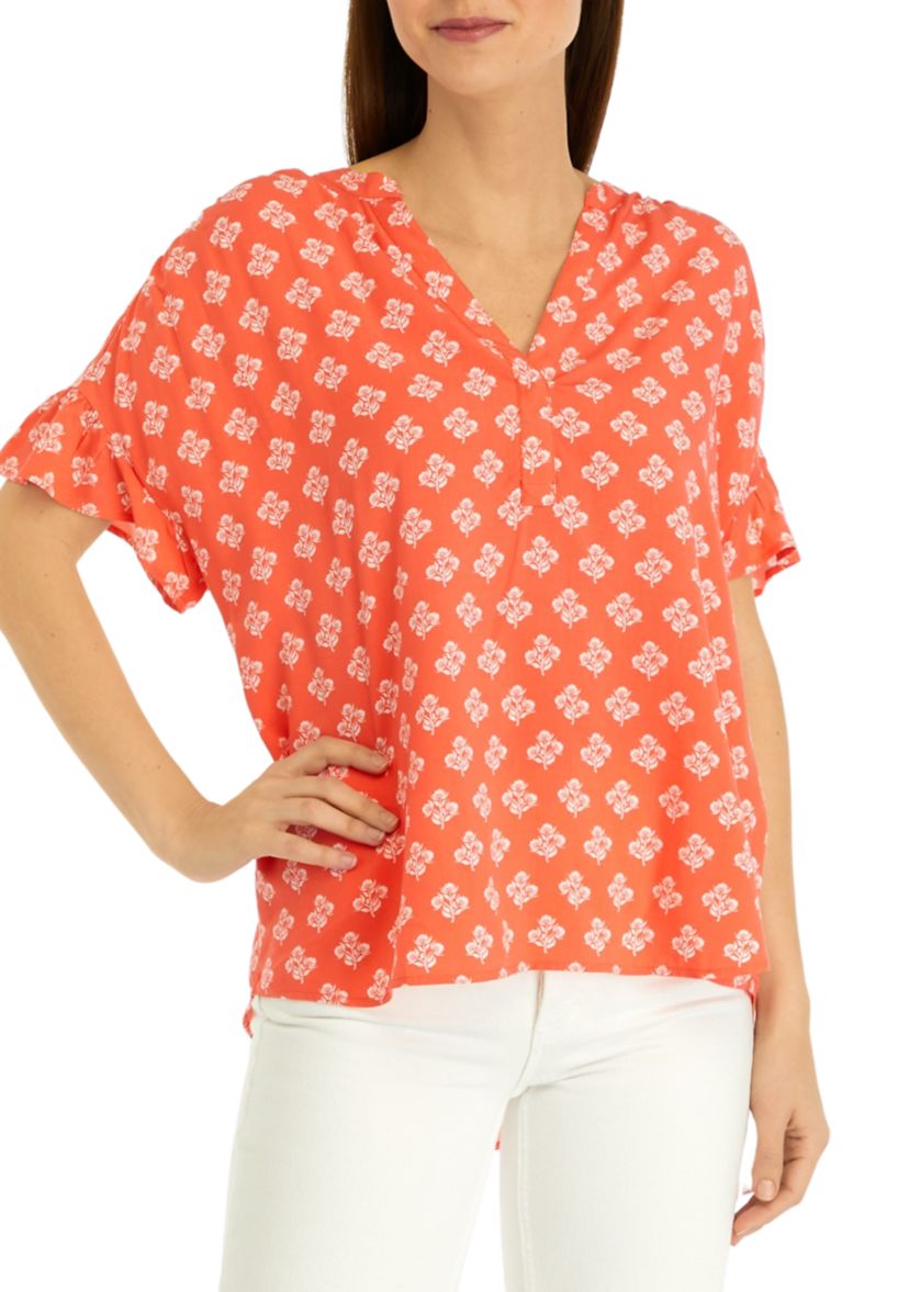 Womens Printed V-Neck Top