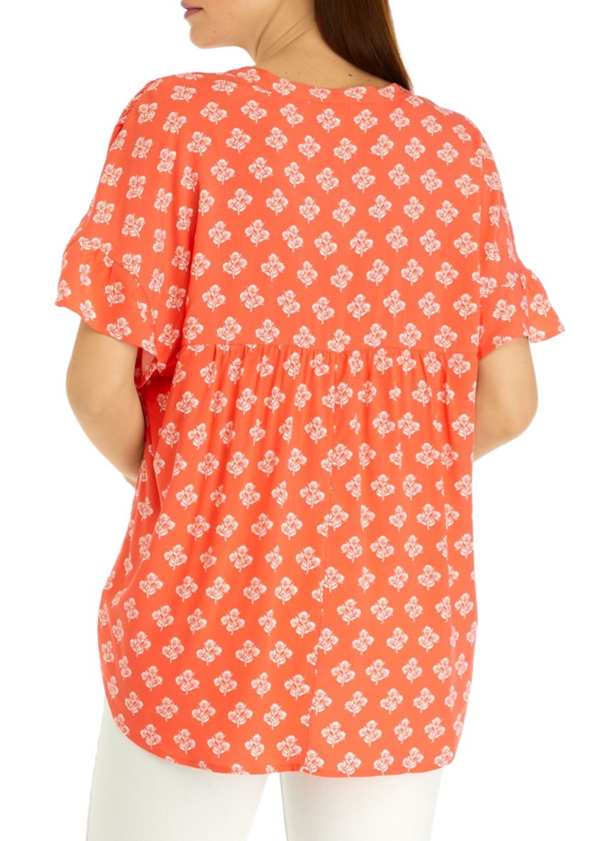 Womens Printed V-Neck Top