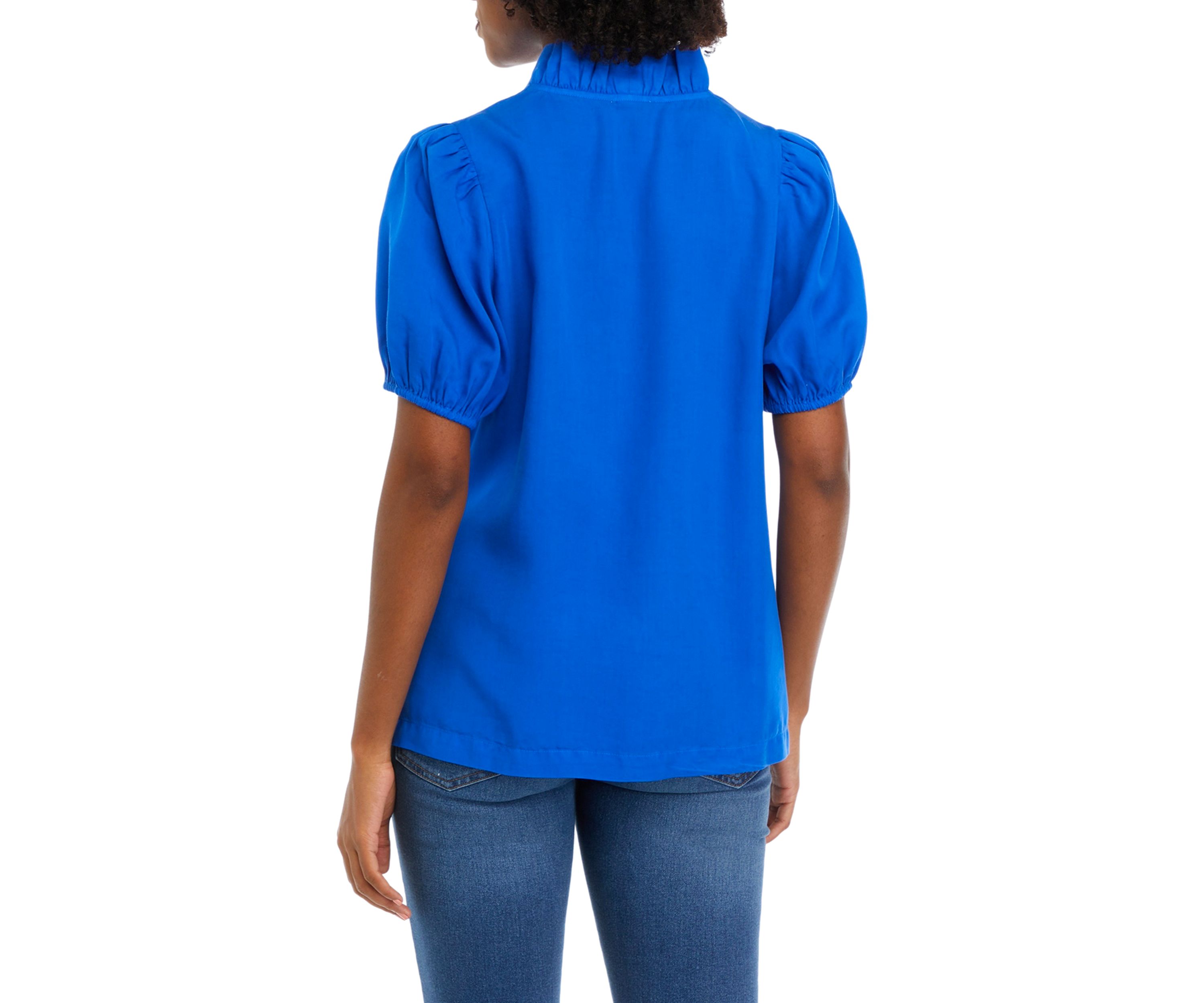 Womens Solid Ruffle Neck Top