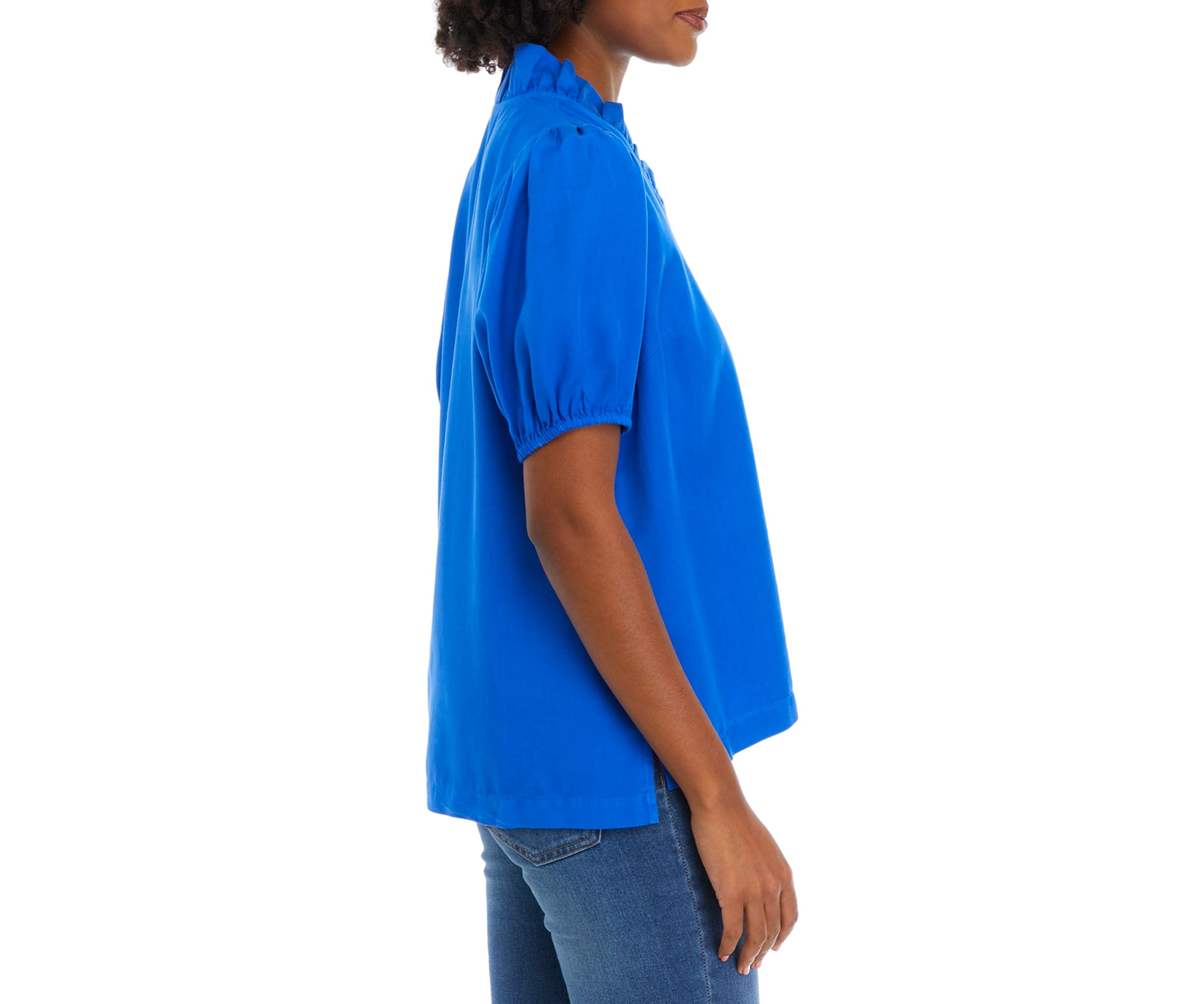 Womens Solid Ruffle Neck Top