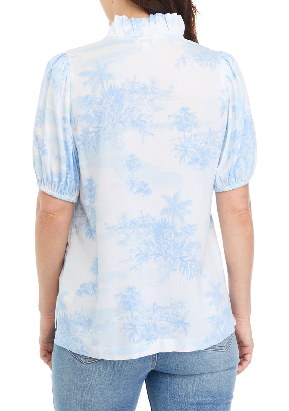 Crown & Ivy™ Women's Short Puff Sleeve Ruffle Neck Top | Belk