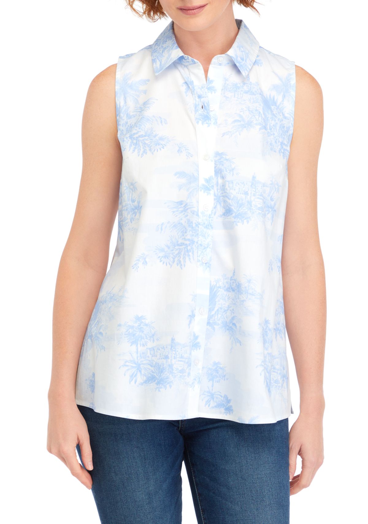 Womens Printed Sleeveless Boyfriend Top