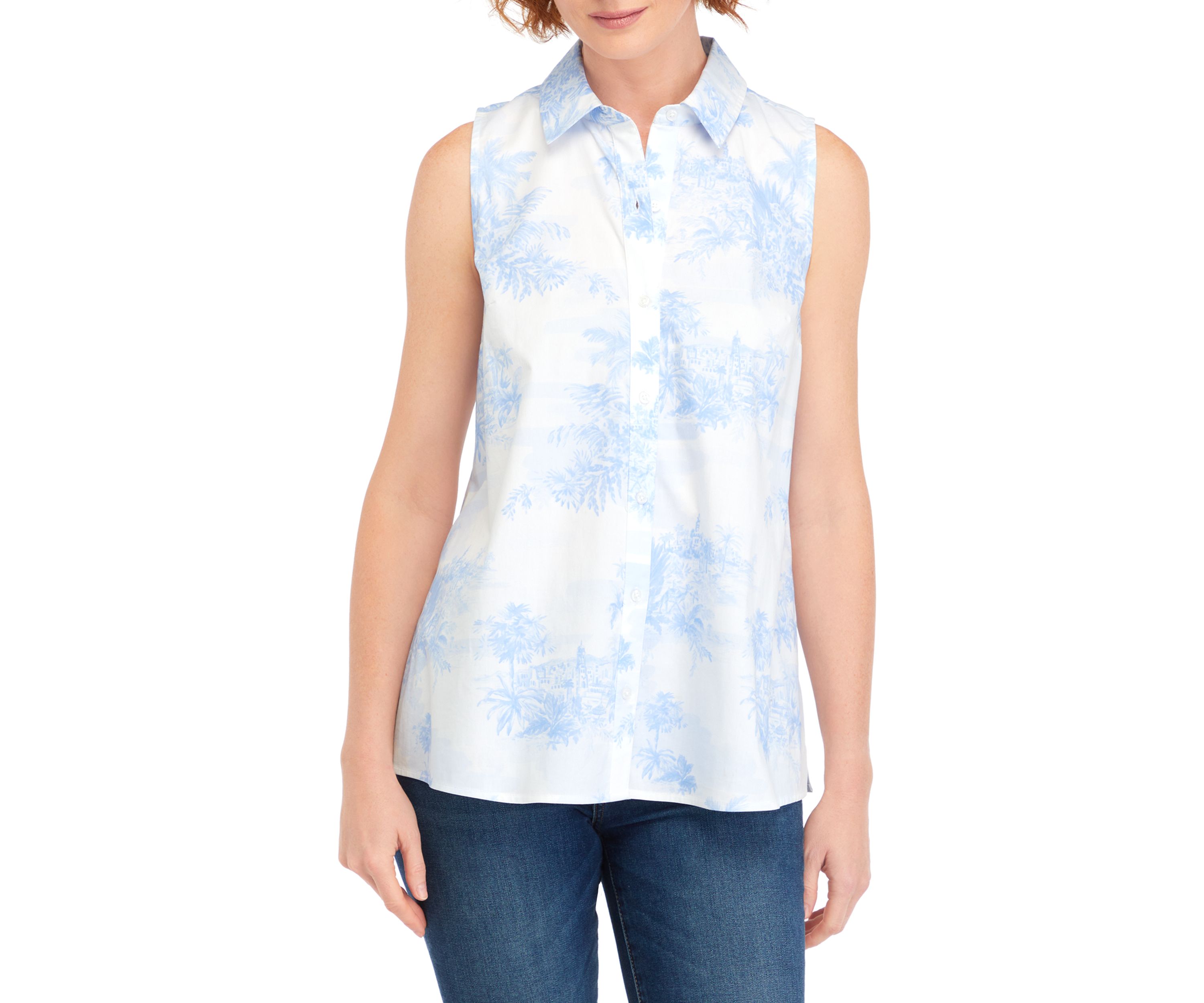 Womens Printed Sleeveless Boyfriend Top