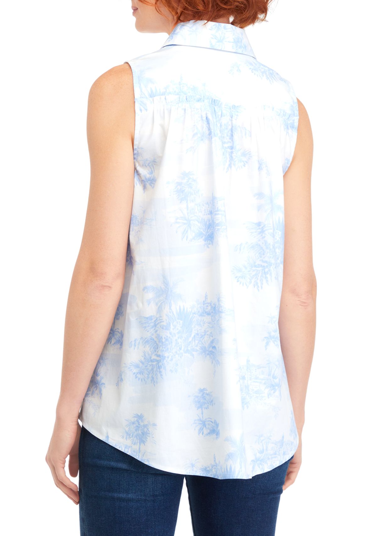 Womens Printed Sleeveless Boyfriend Top