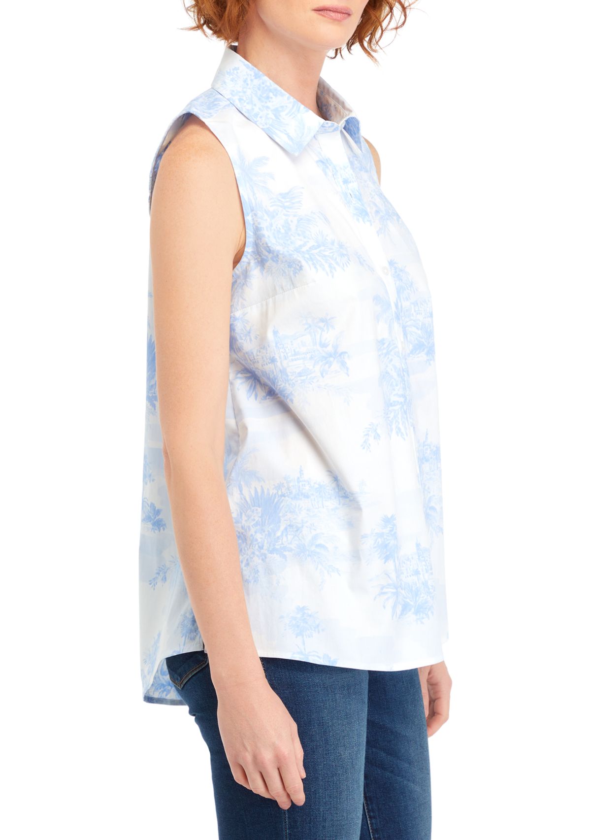 Womens Printed Sleeveless Boyfriend Top