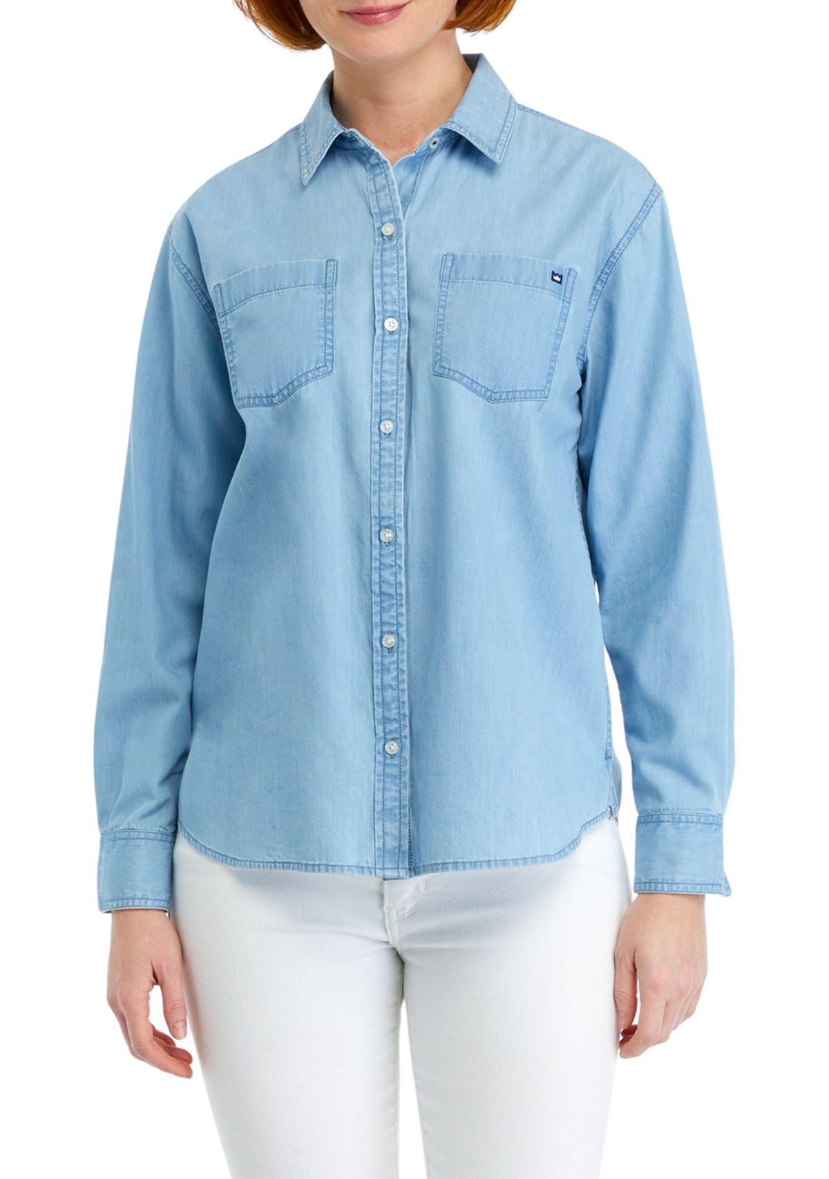 Womens Long Sleeve Chambray Boyfriend Shirt