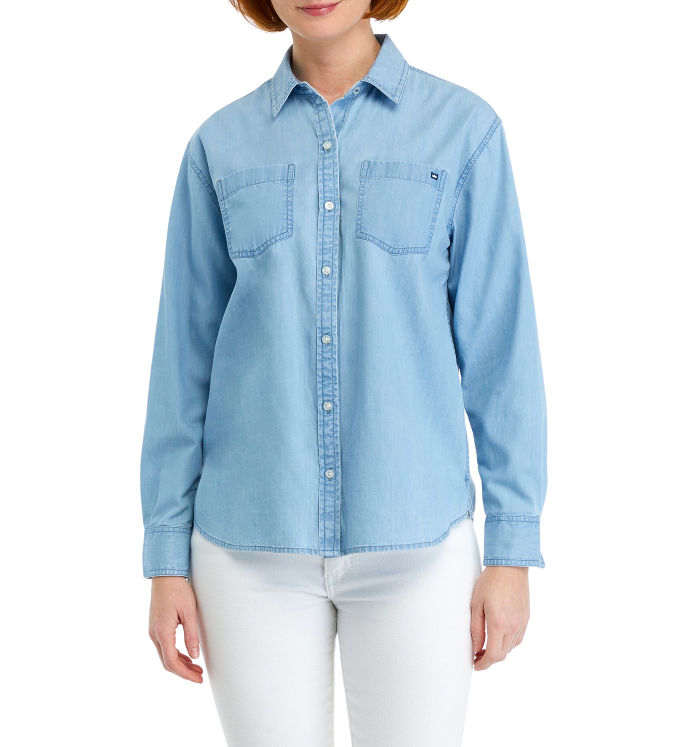 Womens Long Sleeve Chambray Boyfriend Shirt