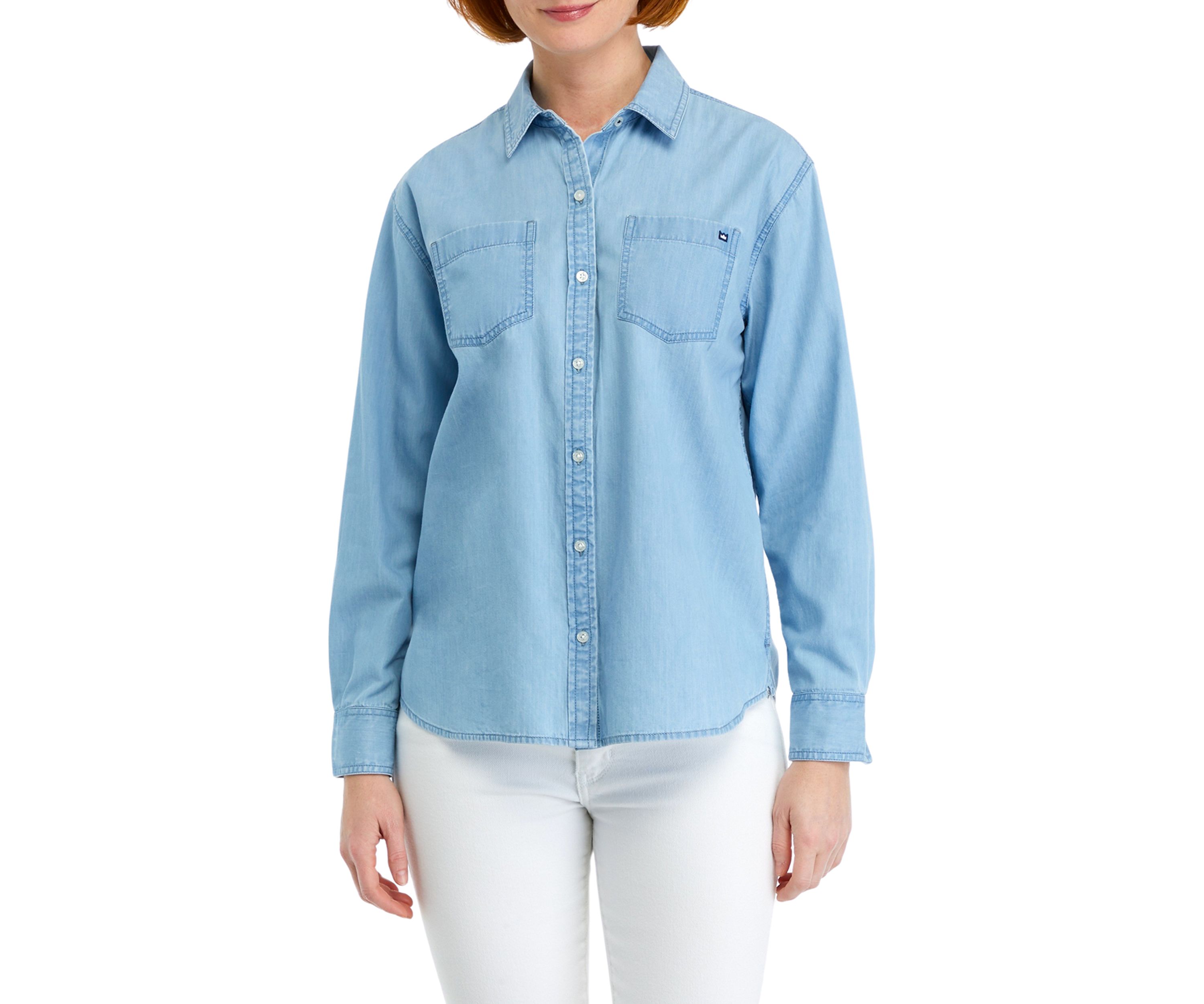 Womens Long Sleeve Chambray Boyfriend Shirt