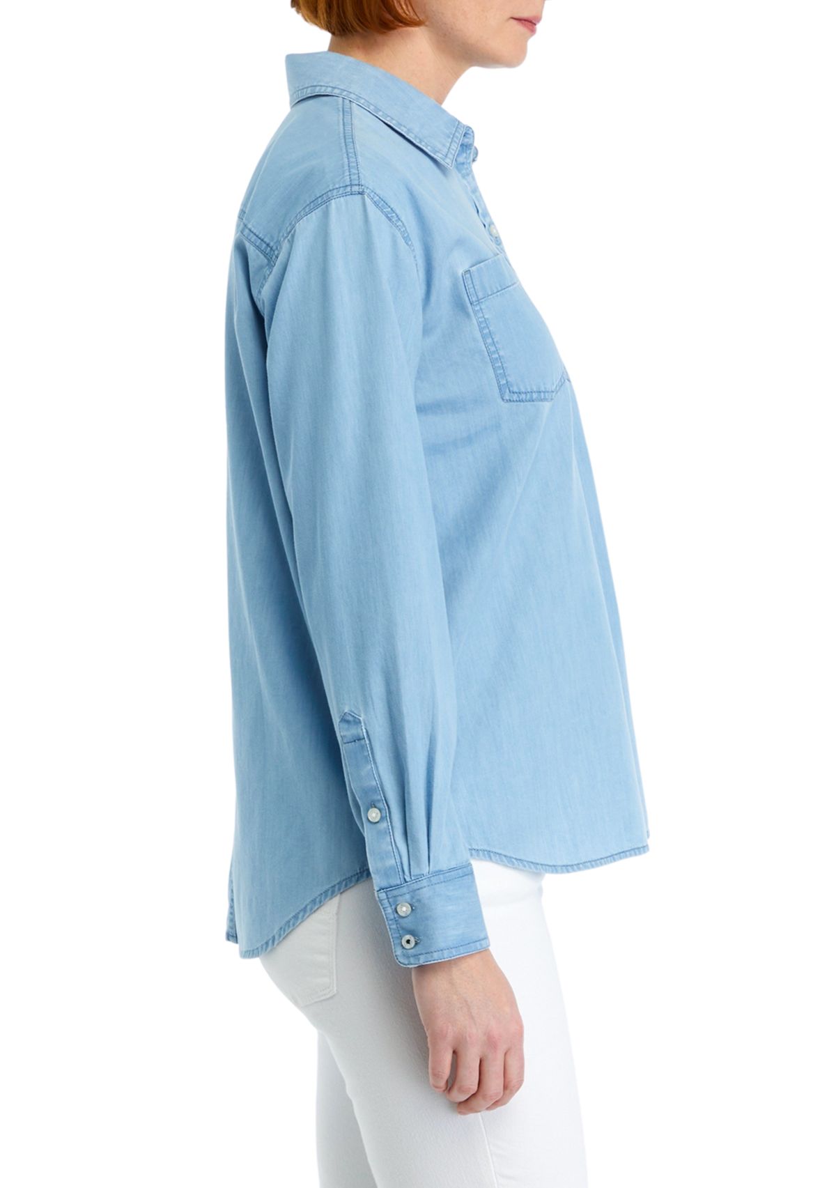 Womens Long Sleeve Chambray Boyfriend Shirt