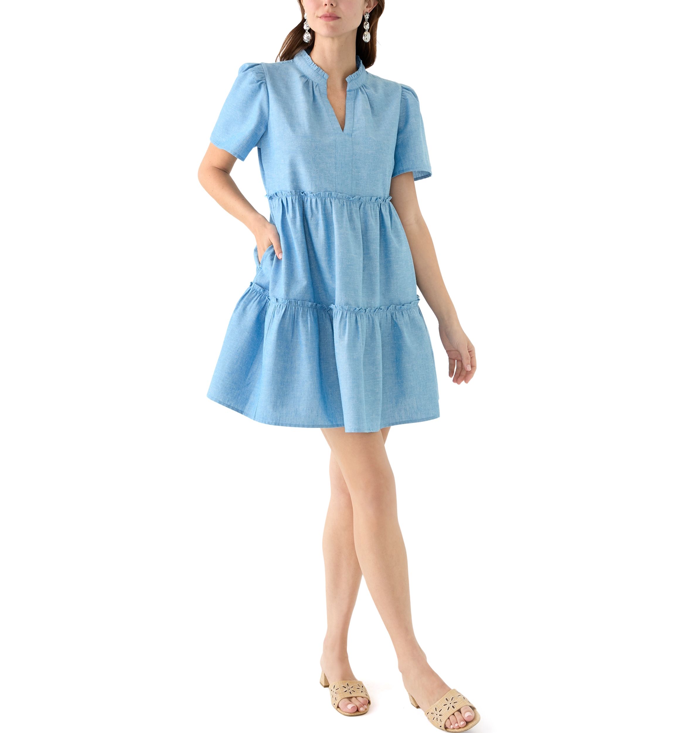 Womens Solid Peasant Dress