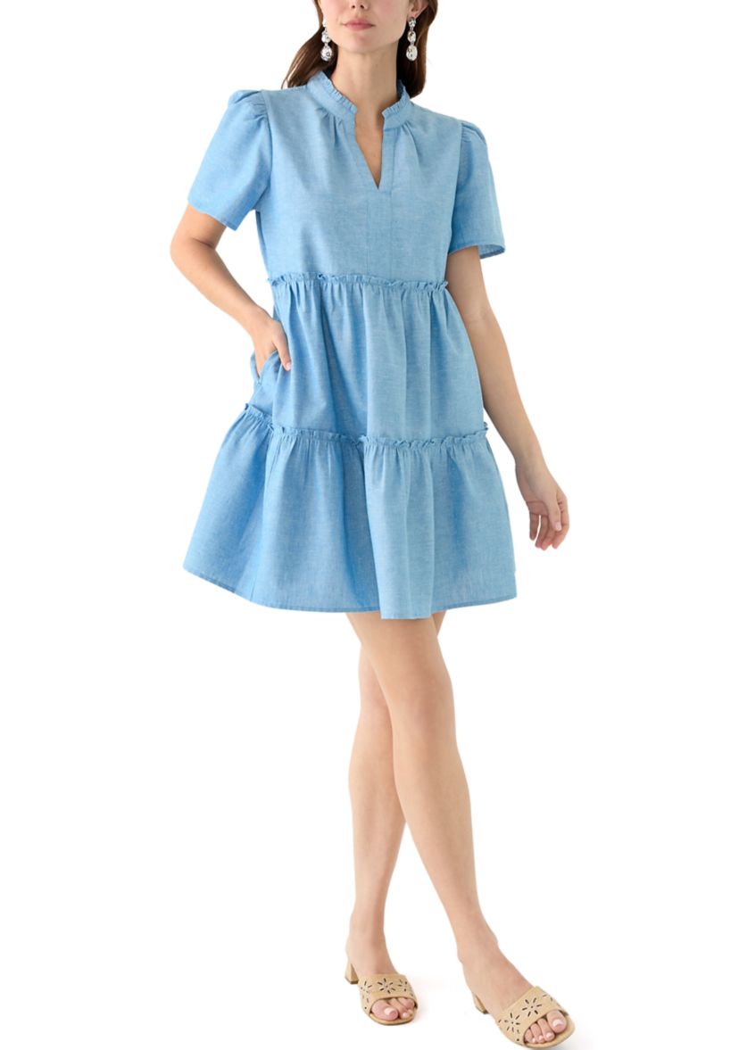Womens Solid Peasant Dress