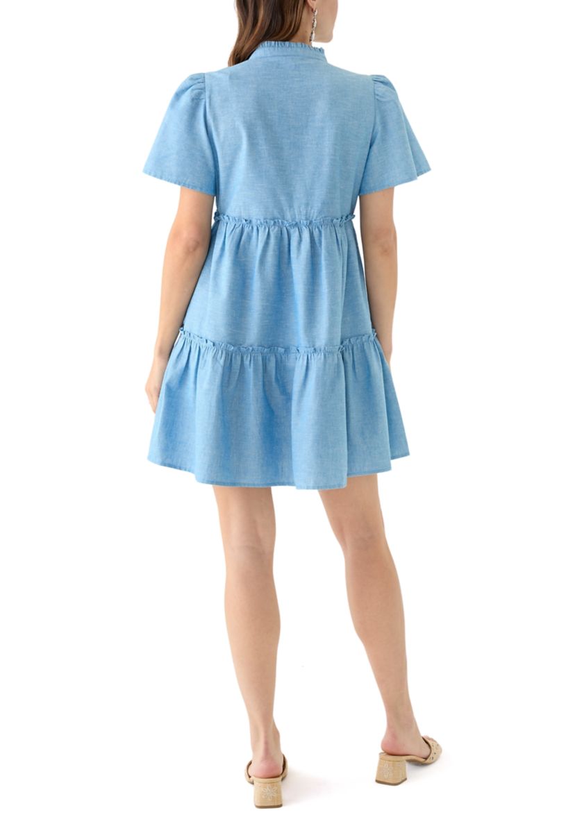 Womens Solid Peasant Dress