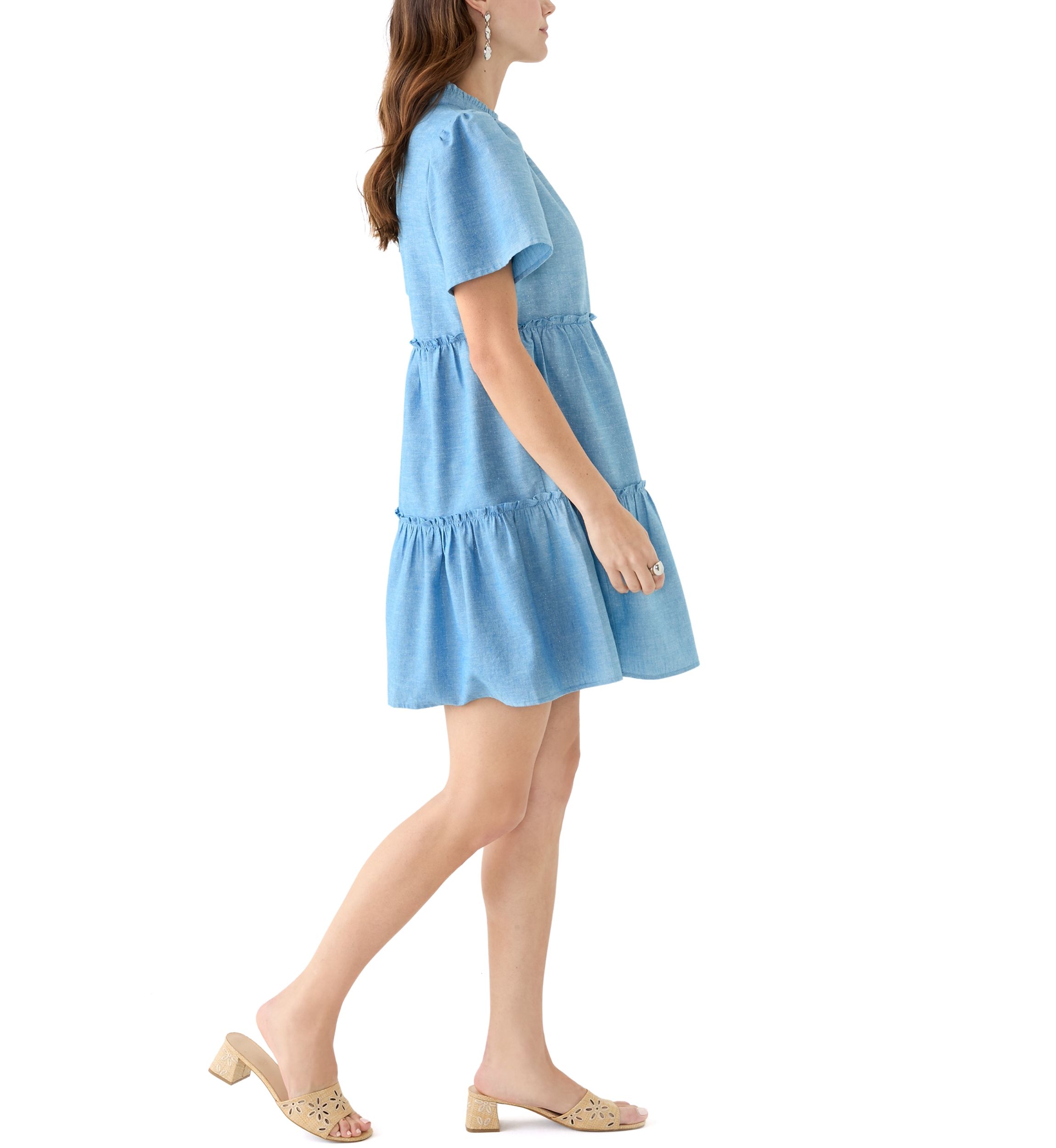 Womens Solid Peasant Dress