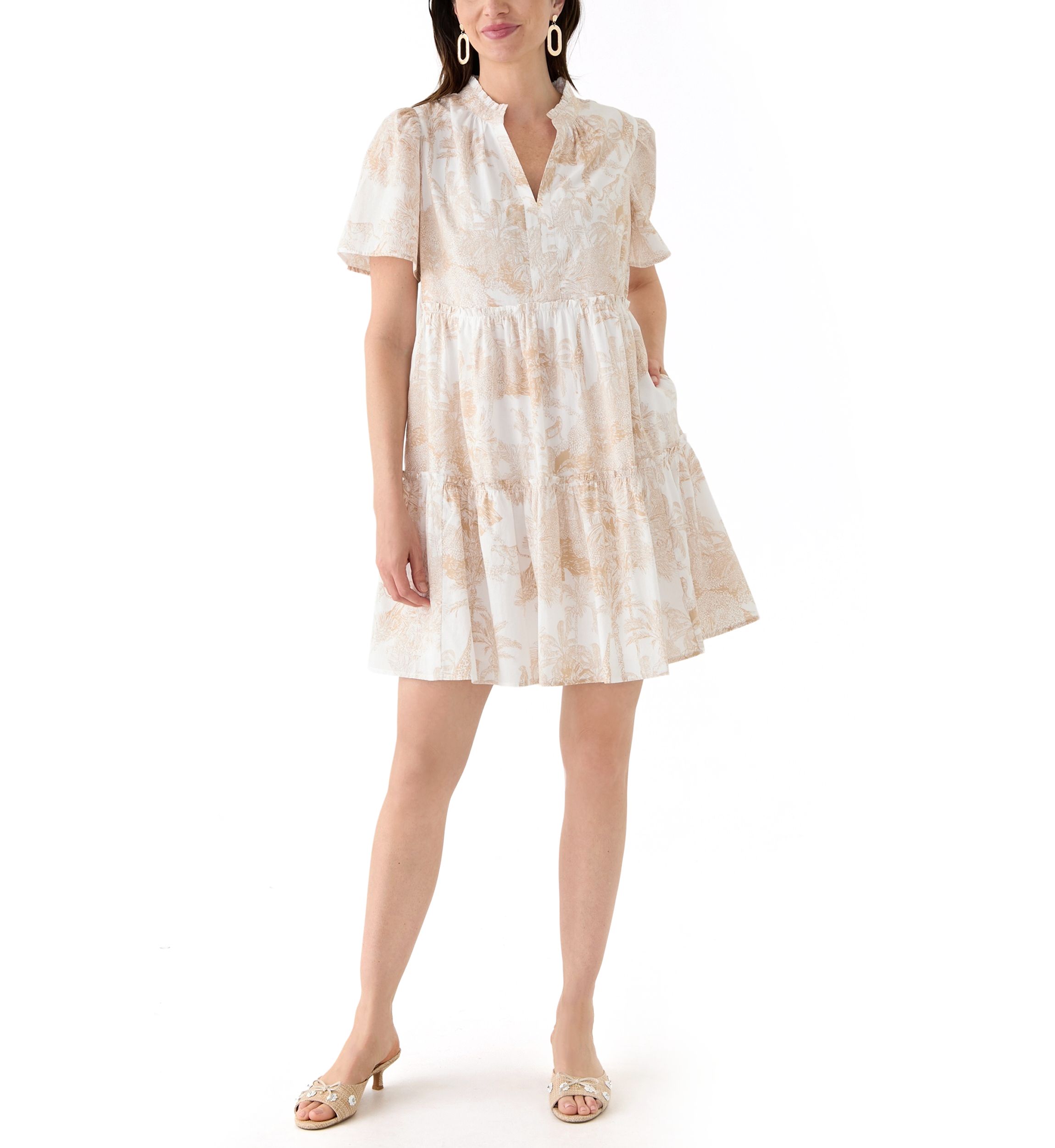 Womens Printed Peasant Dress