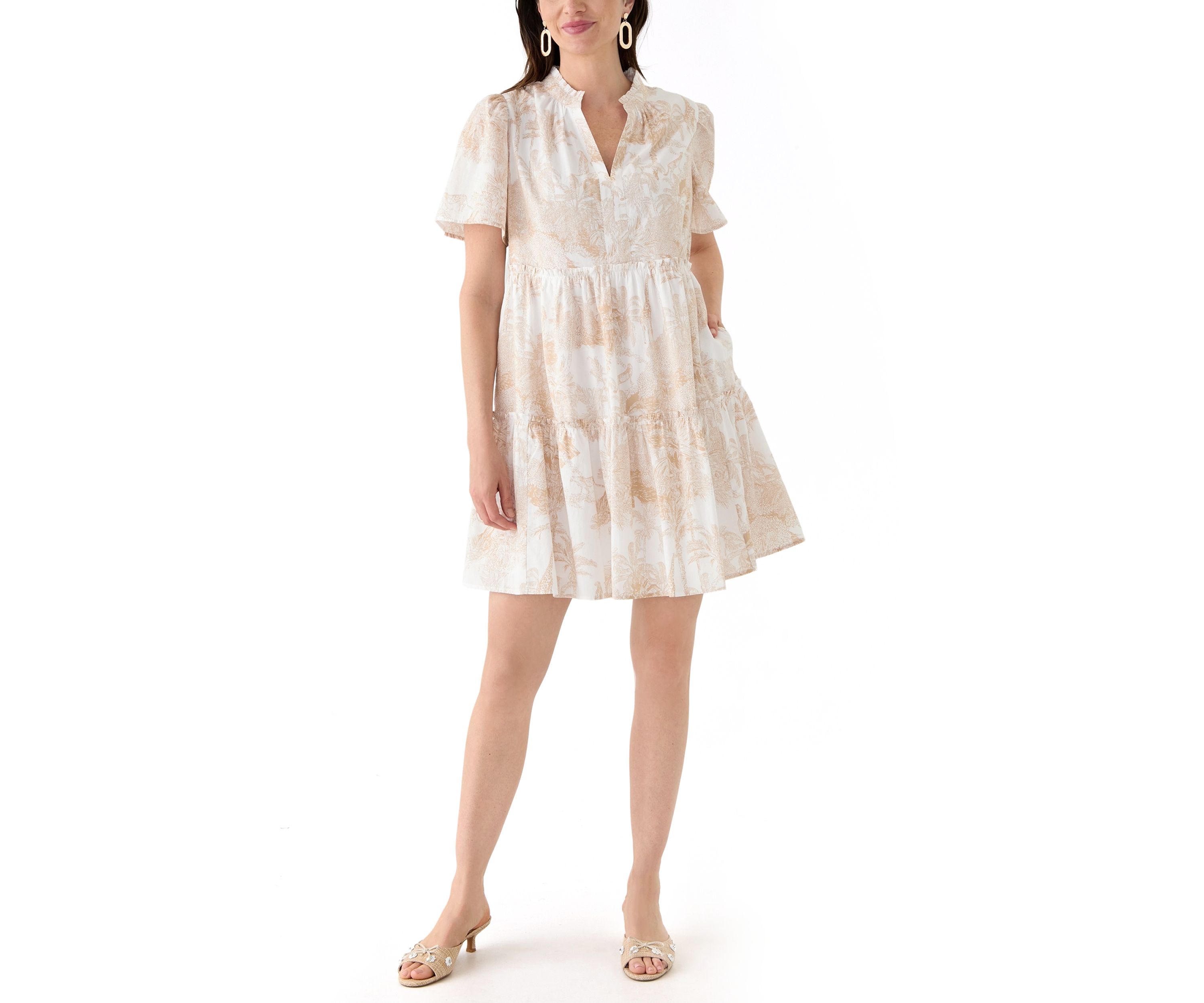 Womens Printed Peasant Dress