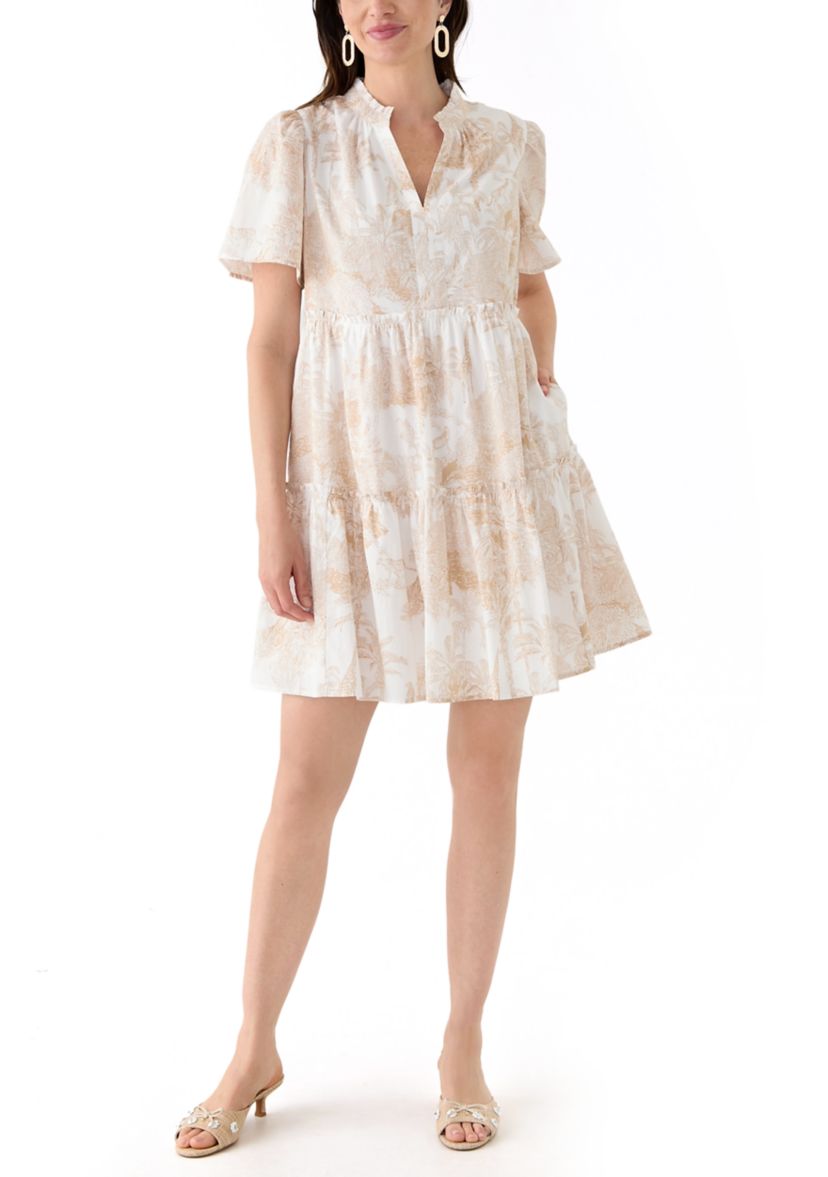Womens Printed Peasant Dress