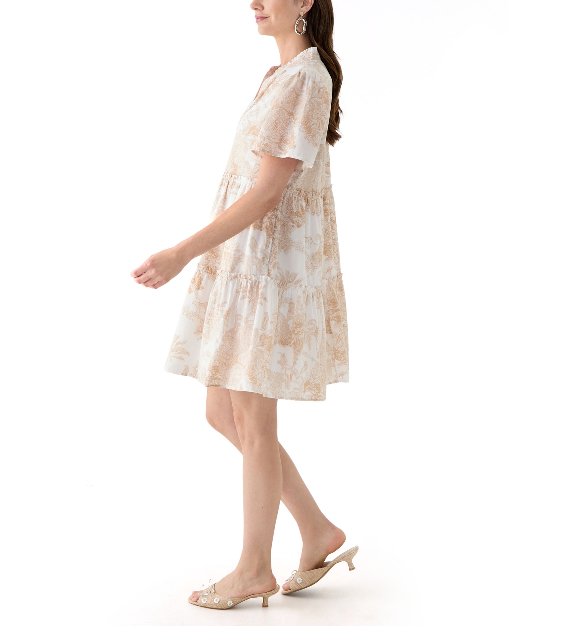 Womens Printed Peasant Dress