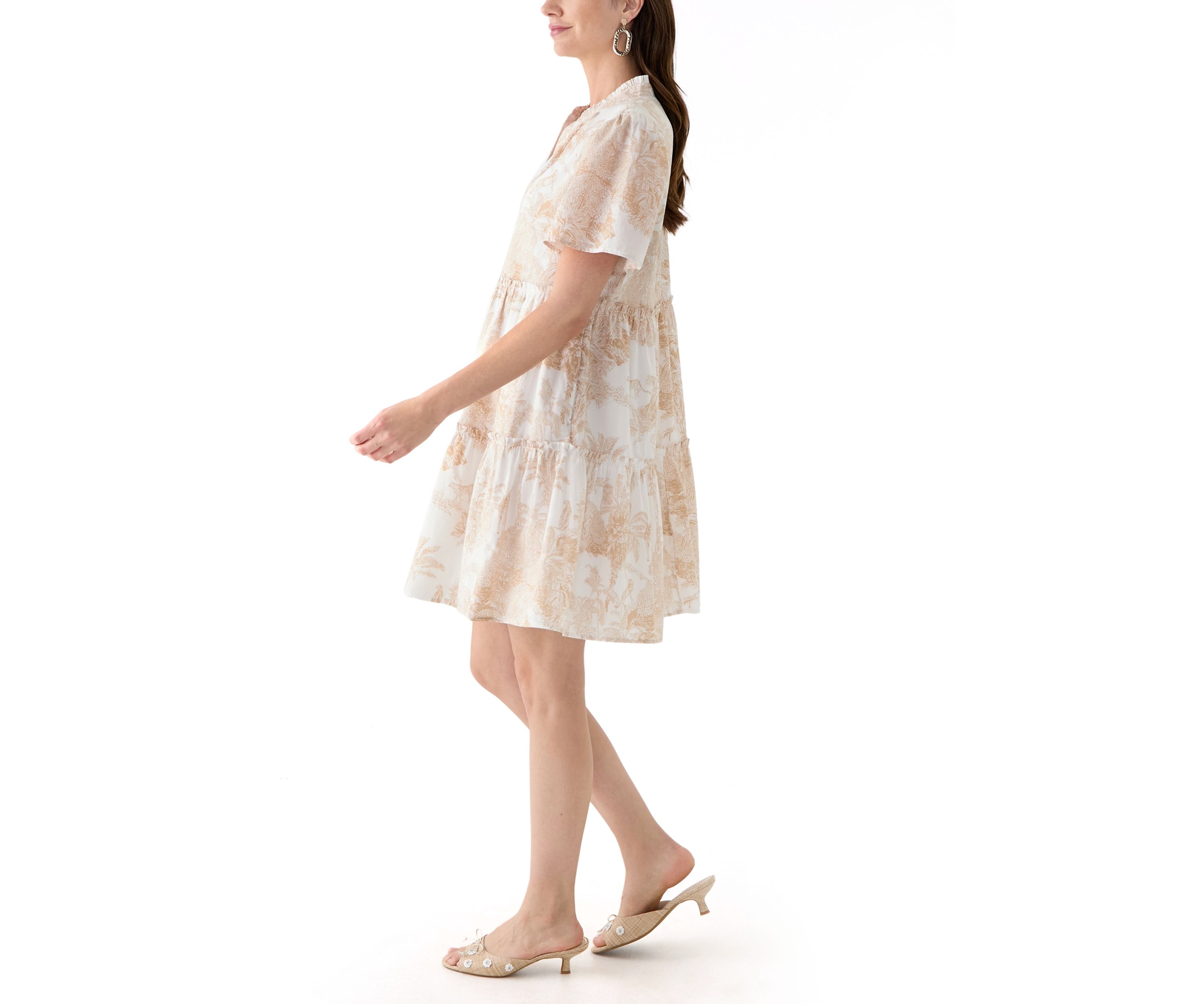 Womens Printed Peasant Dress