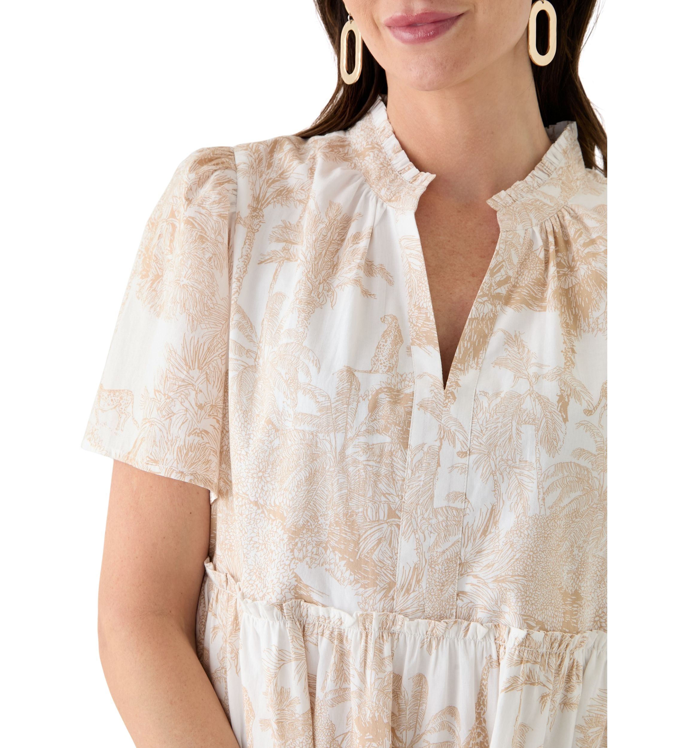 Womens Printed Peasant Dress