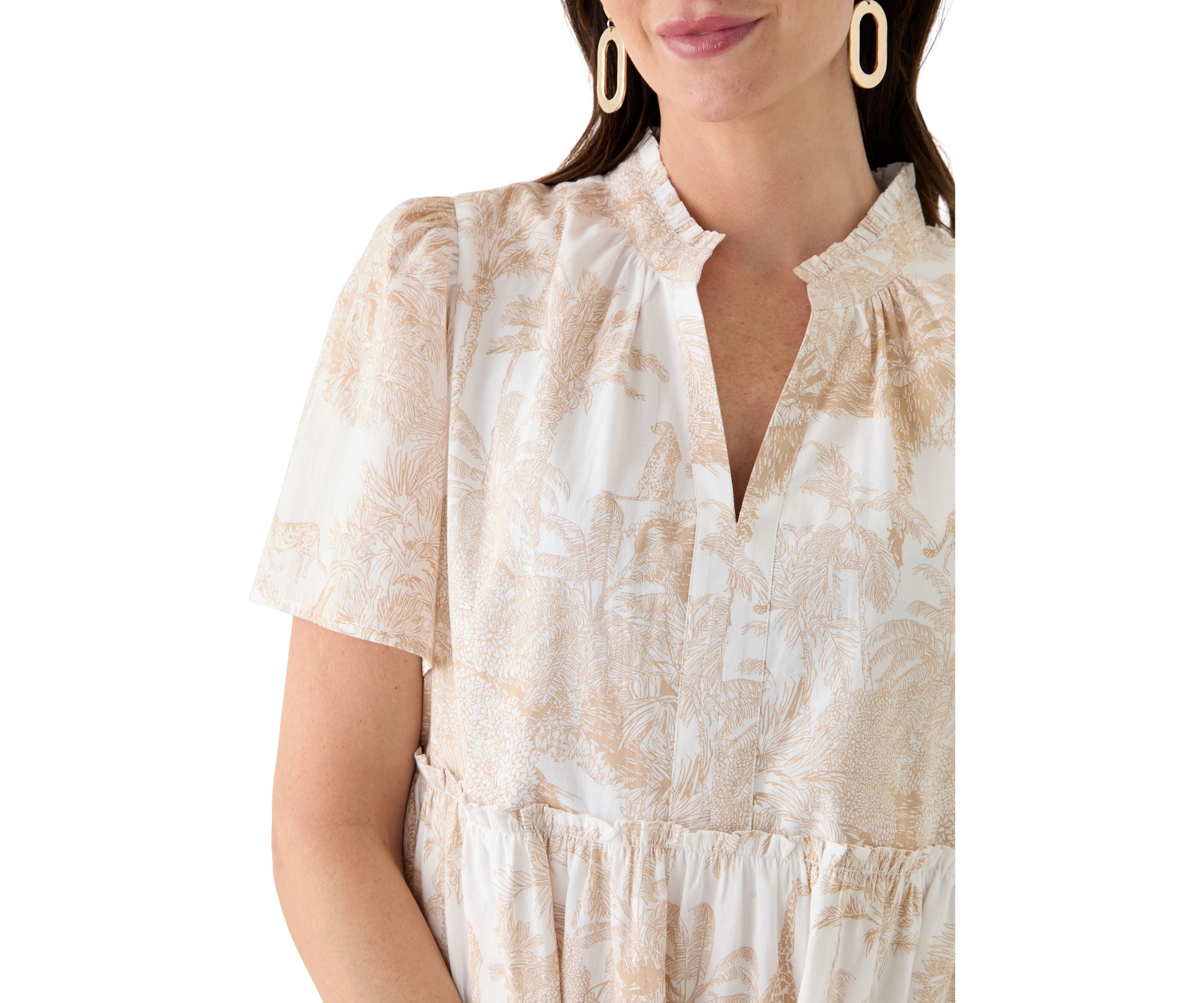 Womens Printed Peasant Dress