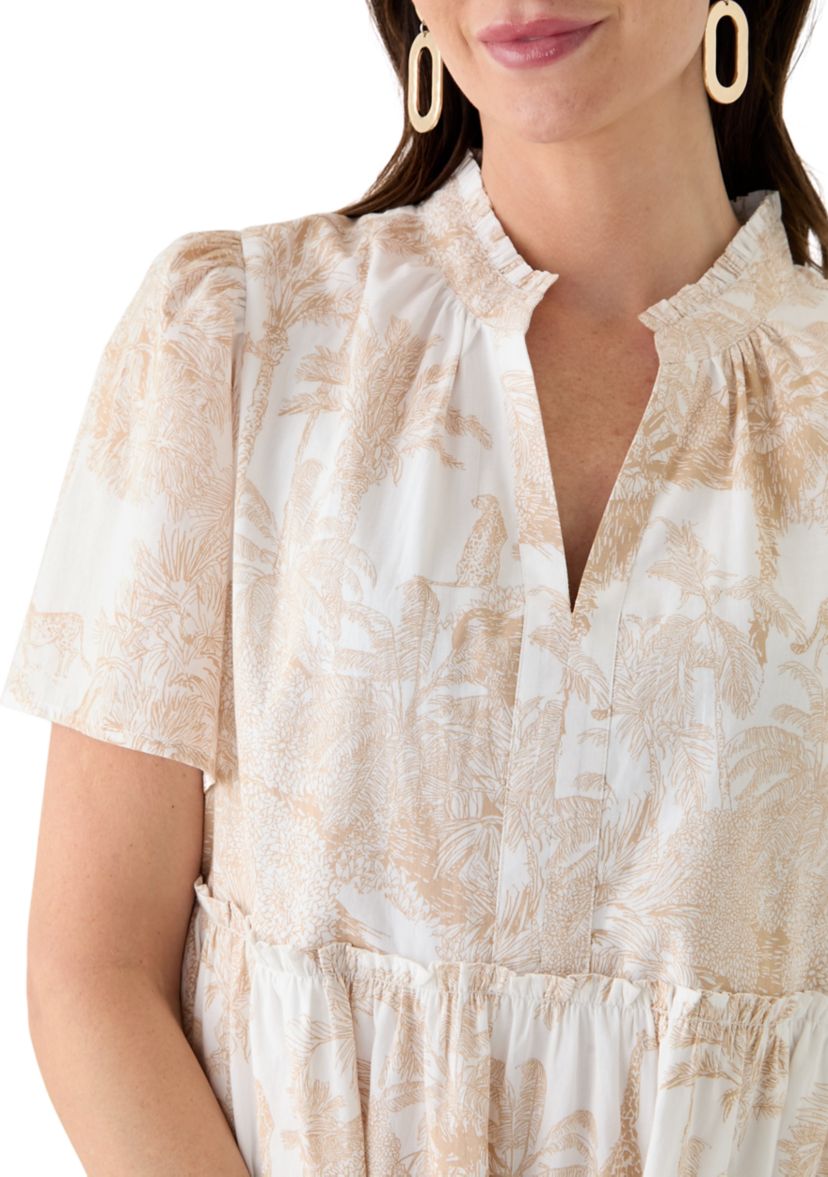 Womens Printed Peasant Dress