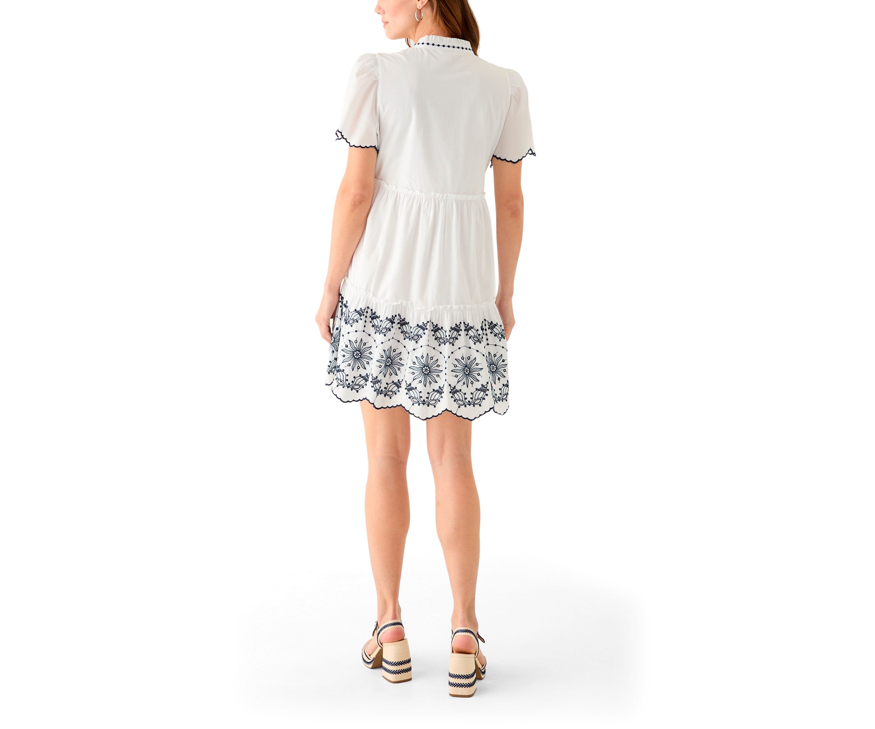 Womens Printed Embroidered Peasant Dress
