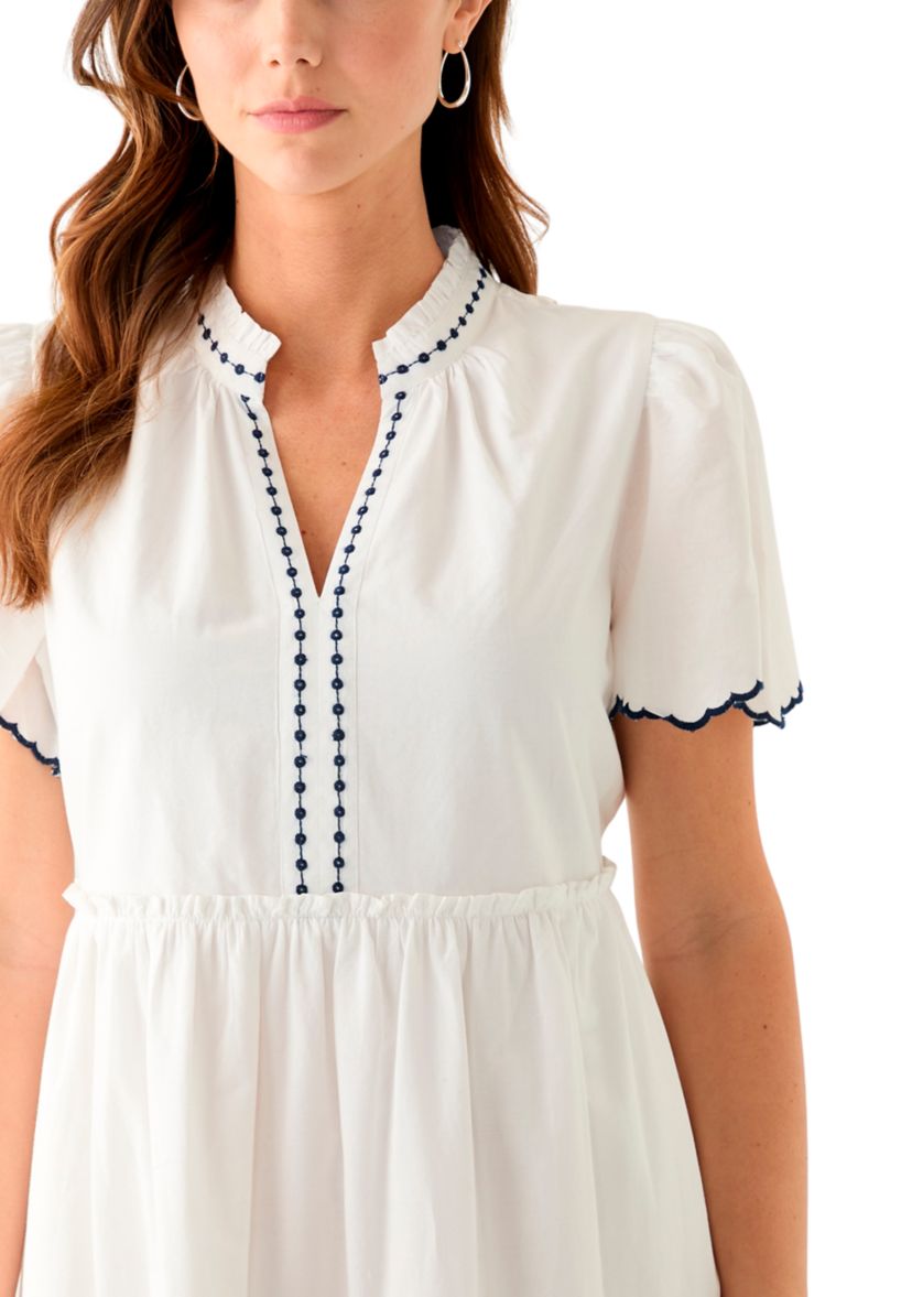 Womens Printed Embroidered Peasant Dress
