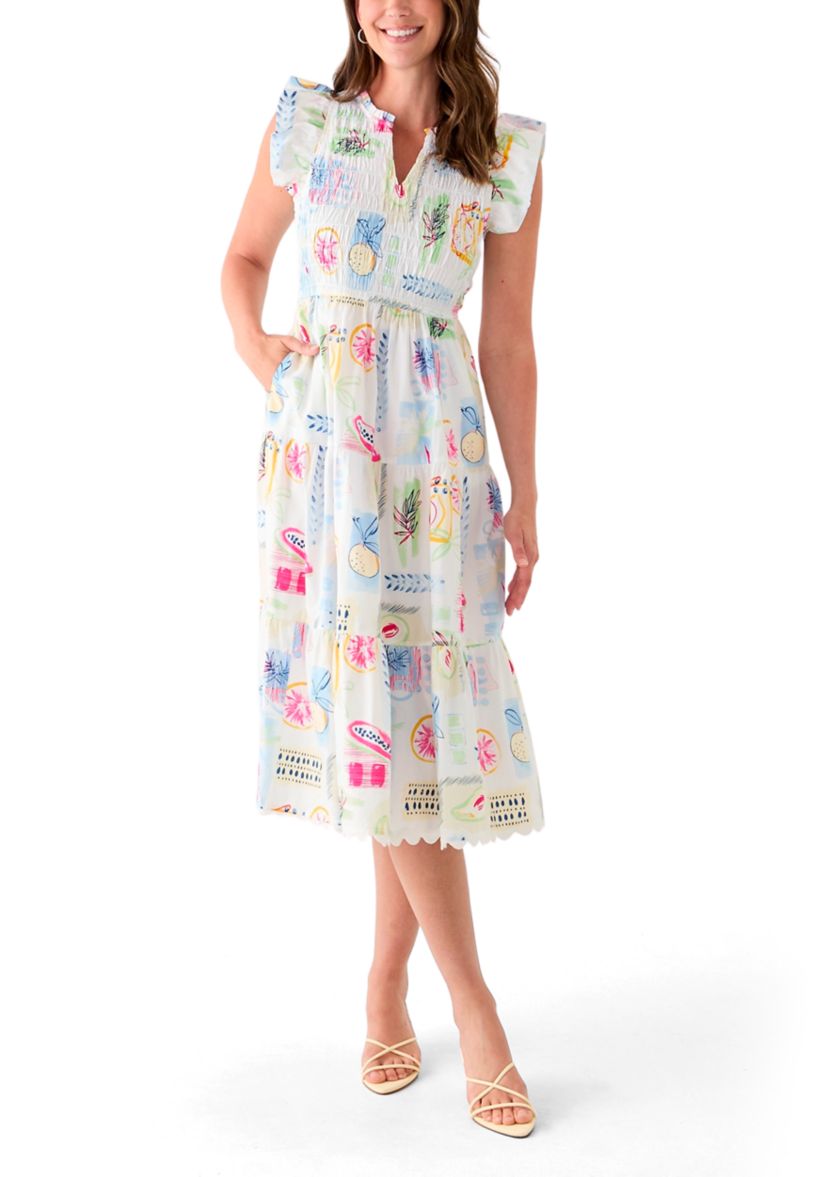 Womens Smocked Split Neck Dress