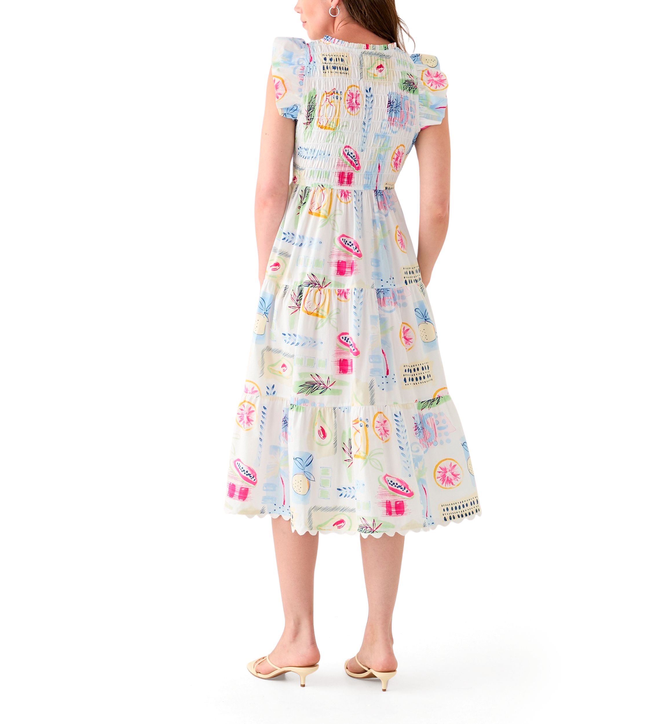 Womens Smocked Split Neck Dress