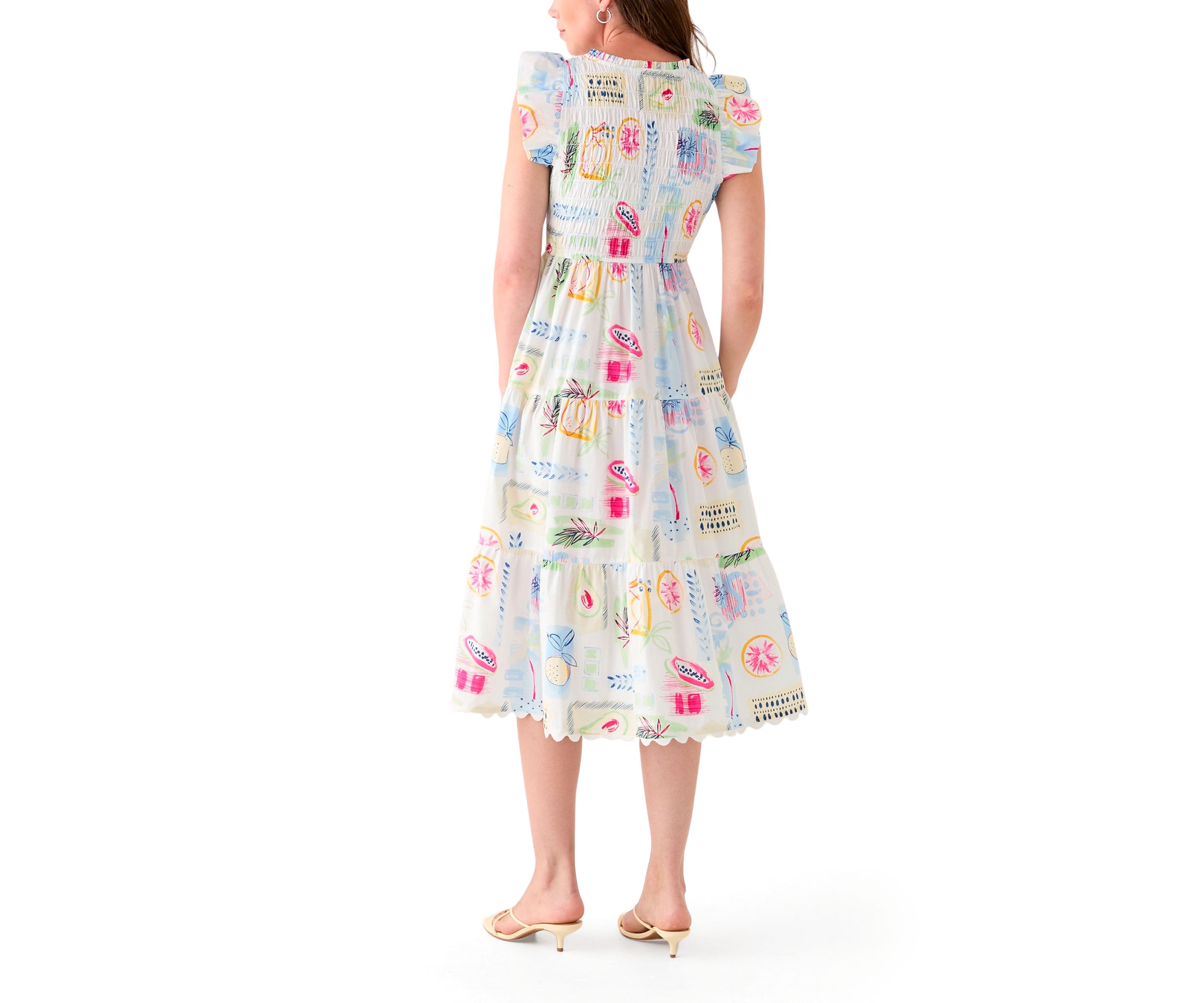 Womens Smocked Split Neck Dress