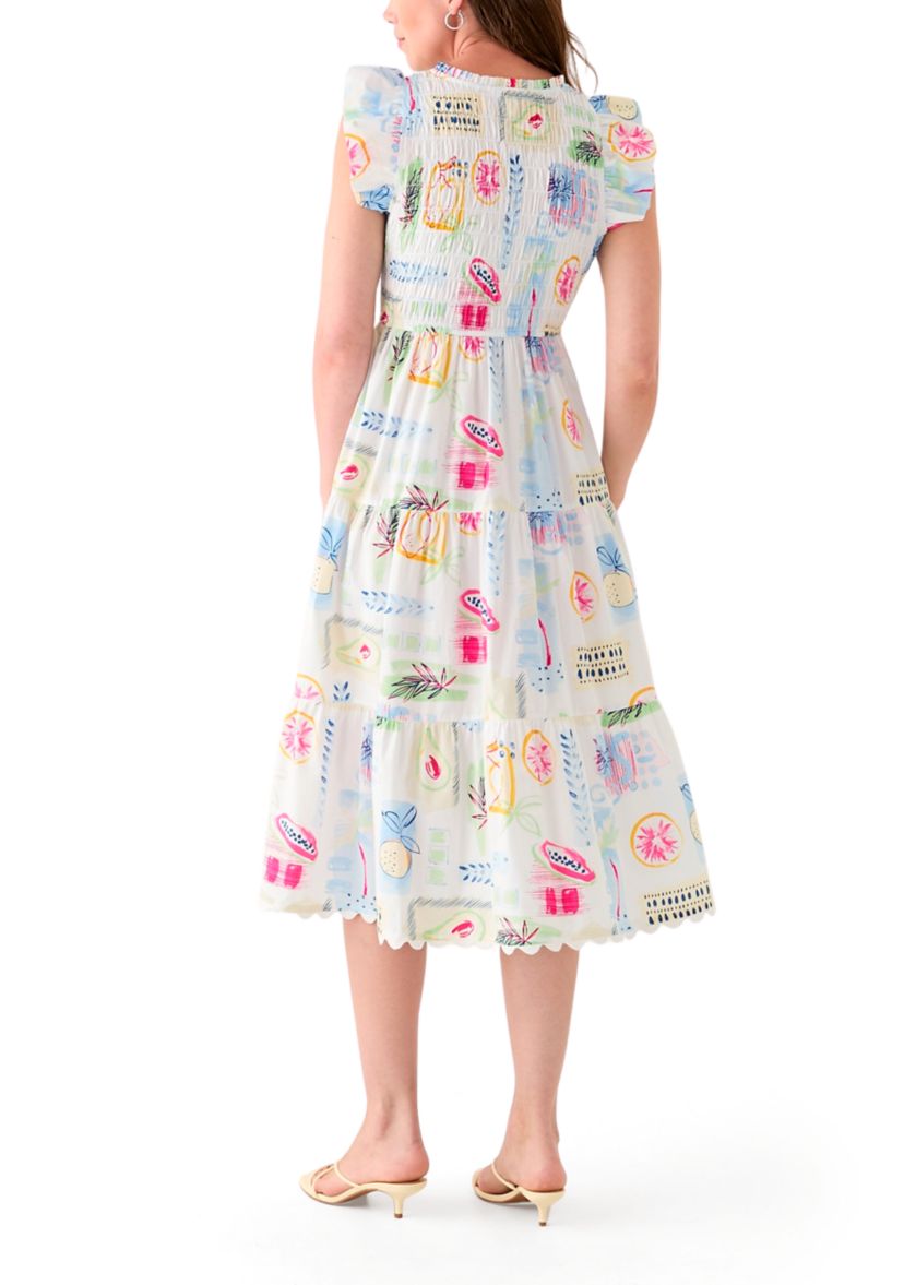Womens Smocked Split Neck Dress