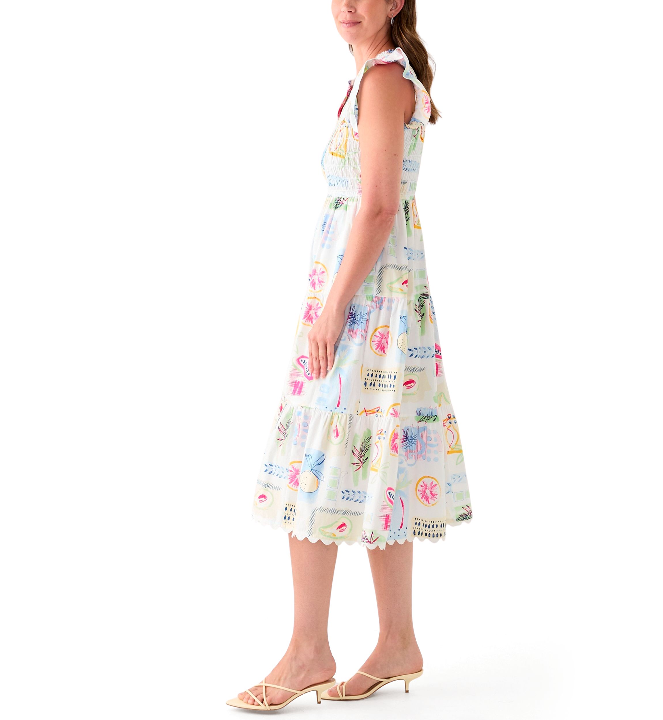 Womens Smocked Split Neck Dress