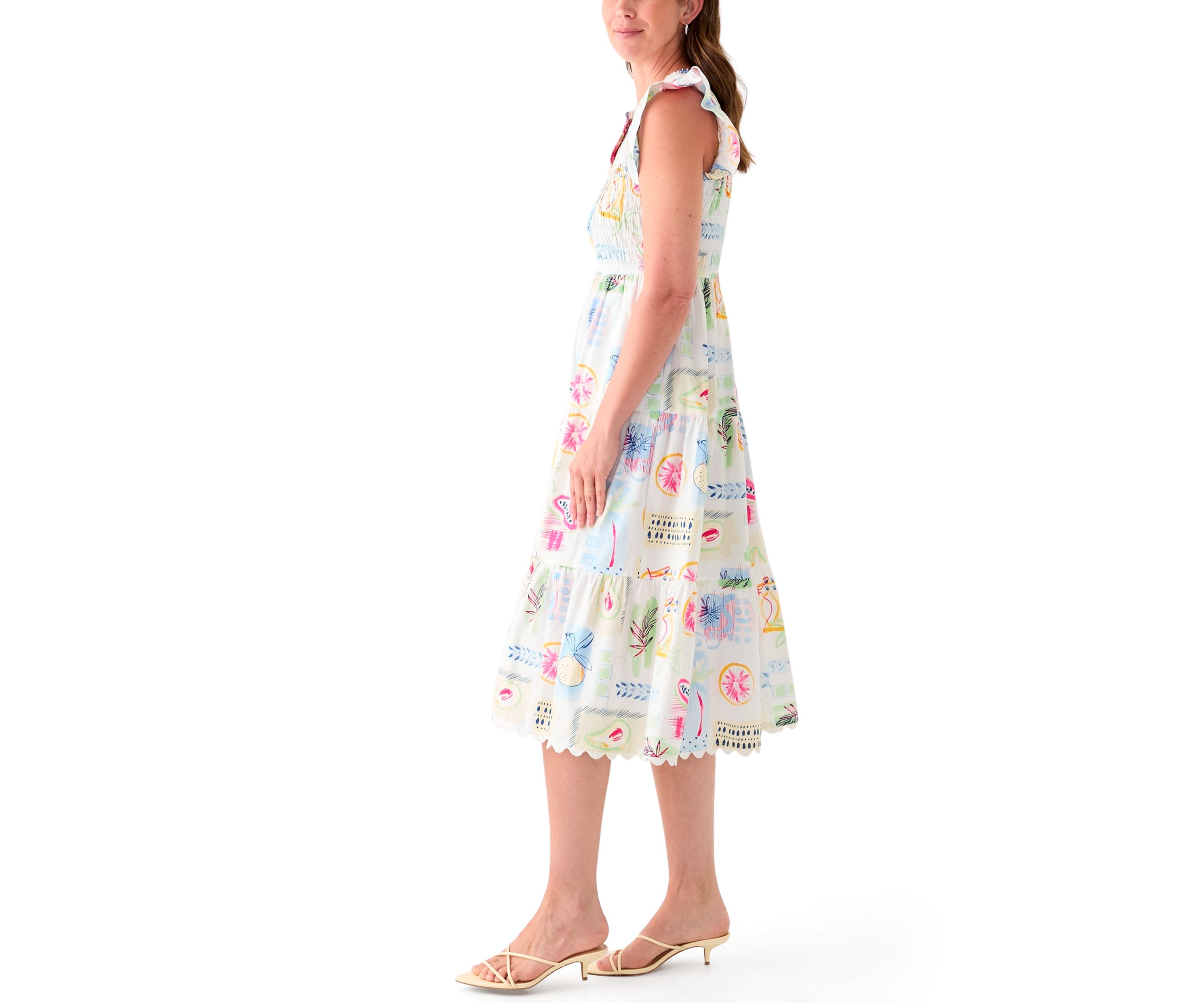 Womens Smocked Split Neck Dress